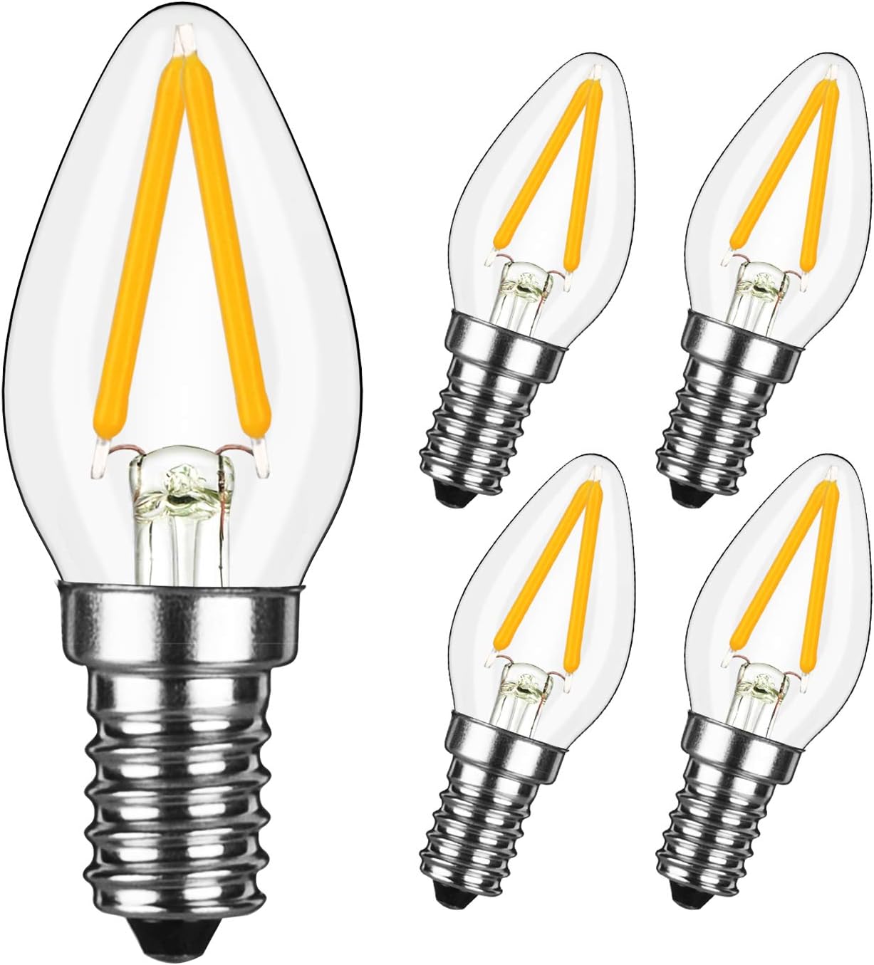 Yiizon C7 E12 LED Candle Bulbs 2W, 15W Incandescent Bulbs Equivalent, 2700K Warm White Candelabra Bulbs, Non-Dimmable, 200Lm, LED Filament Light Bulb, Small Edison Screw Candle Bulbs (Pack of 5)