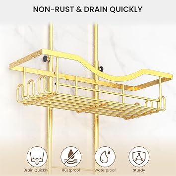 REINHARDT Adjustable Shower Caddy Hanging Rustproof Shower Organizer, Gold