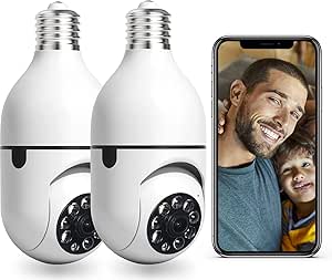 WiFi Light Bulb Camera/1080P Security Camera/2.4GHz WiFi Smart 360°Panoramic Indoor Surveillance Camera with Night Vision Motion Detection Alarm Two-Way-Talk Phone Remote View Outdoor/2pcs asin的图片