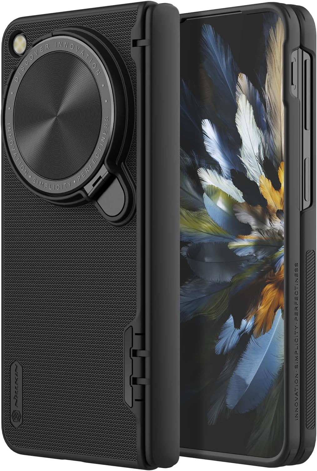 Nillkin OnePlus Open Case with Metal Kickstand Camera Lens Protective Cover Matte Shield Props Kickstand Case for Oppo Find N3 Fold (Black)