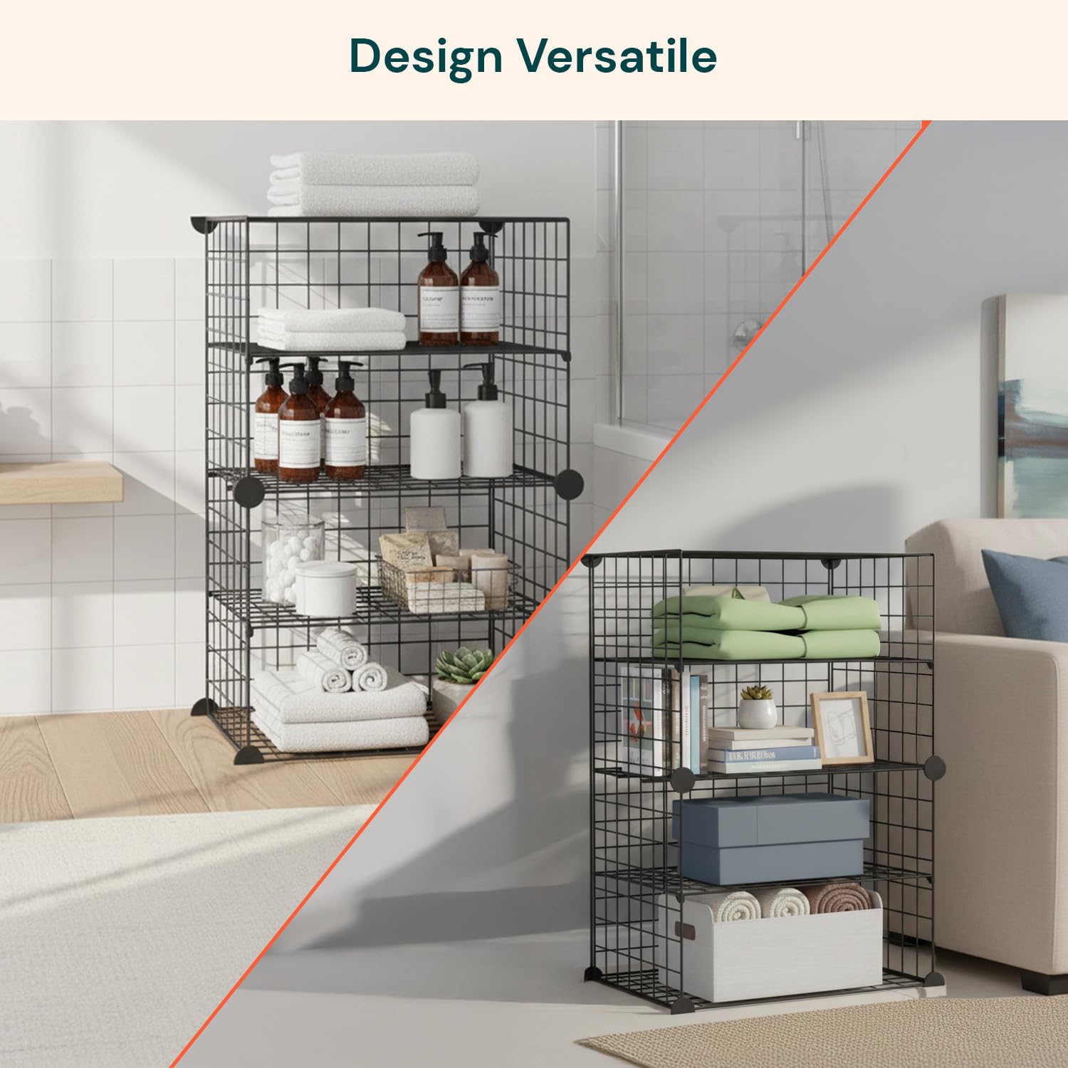 Avilia Scaffale a Rete in Ferro a 4 Ripiani – Scaffali in Metallo Salvaspazio Modulare per Cucina, Bagno e Ufficio - Mobile Scaffale Industrial Nero con Ripiani 35x35cm, Montaggio Senza Attrezzi