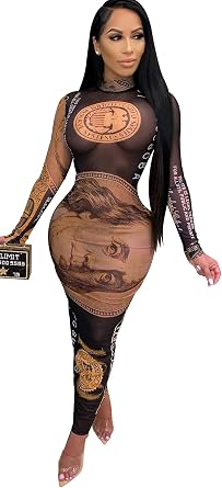 Recious Womens Sexy Long Sleeve Turtleneck Floral Printed See-Through Bodycon Party Clubwear Dress