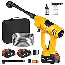 Idropulitrice a Batteria, 65 Bar Idropulitrice Portatile senza Fili con 2 x 3.0Ah Batterie, Ugello 6 in 1, 10 Livelli di Pressione Regolabili, Tubo da 5M, Schermo Tattile a LCD, per Auto e Giardino
