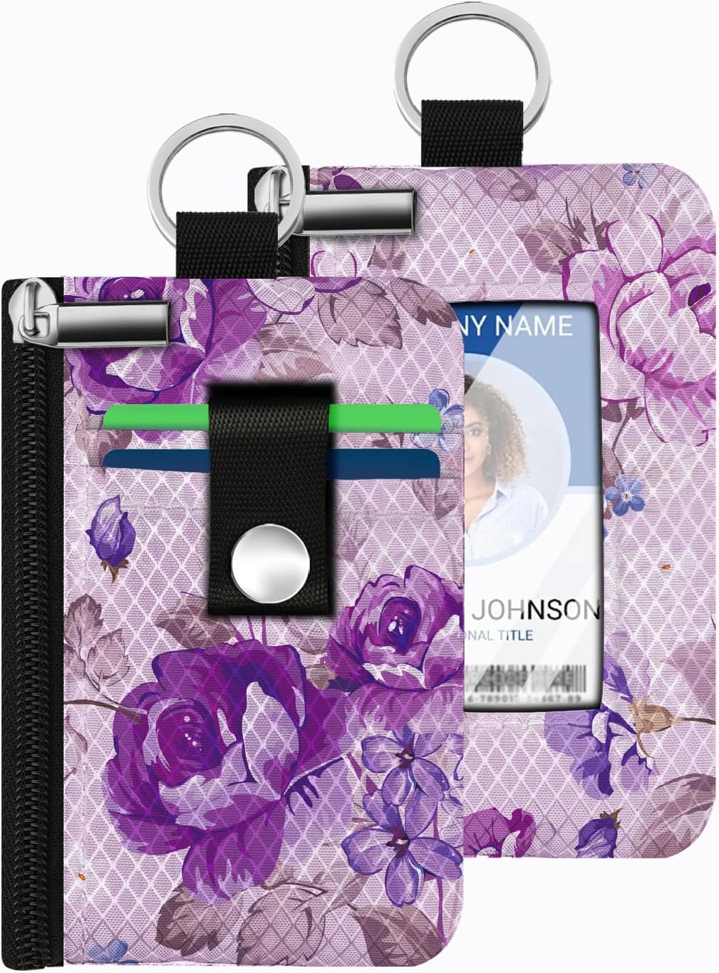 Wallet for Women Mini Zip Card Case with Clear ID Window Zipper Coin Purse Lightweight Portable Keychain Wallet RFID Blocking Card Case Card Holder for Women