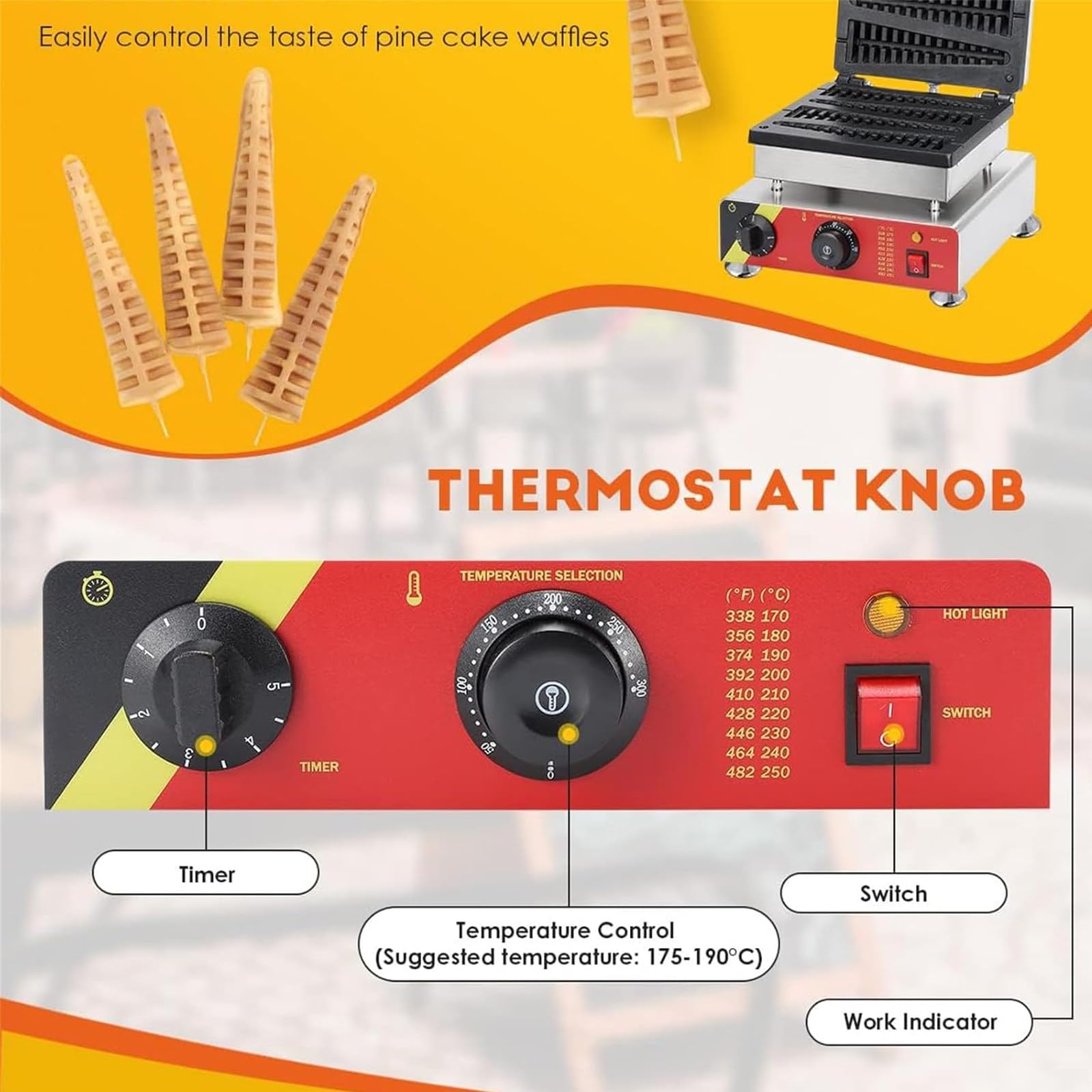 Gofrera Industrial, 1,6 Kw, Termostato Ajustable De 0 A 300 °C Y Temporizador De 1 A 5 Minutos. Ideal para Preparar Gofres, Conos Y Stroopwafels Cada Ocasión