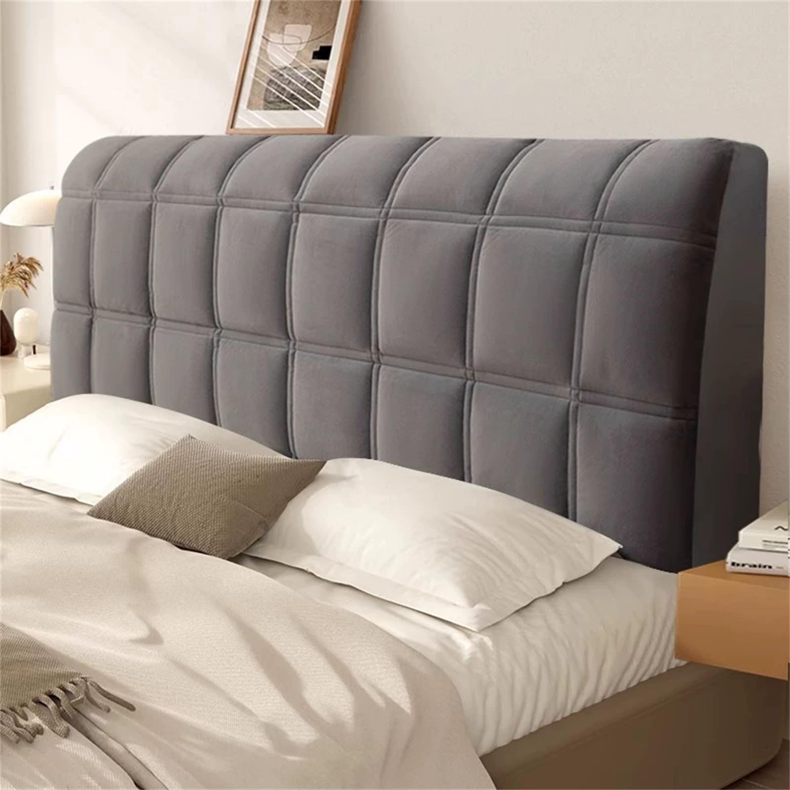 Chickwin Embossed Bed Headboard Cover, Solid Color Stretch All-Inclusive Headboard Covers Modern Universal Elastic Head Board Slipcover for Single Small Double King Size Bed (Dark Gray,220cm)