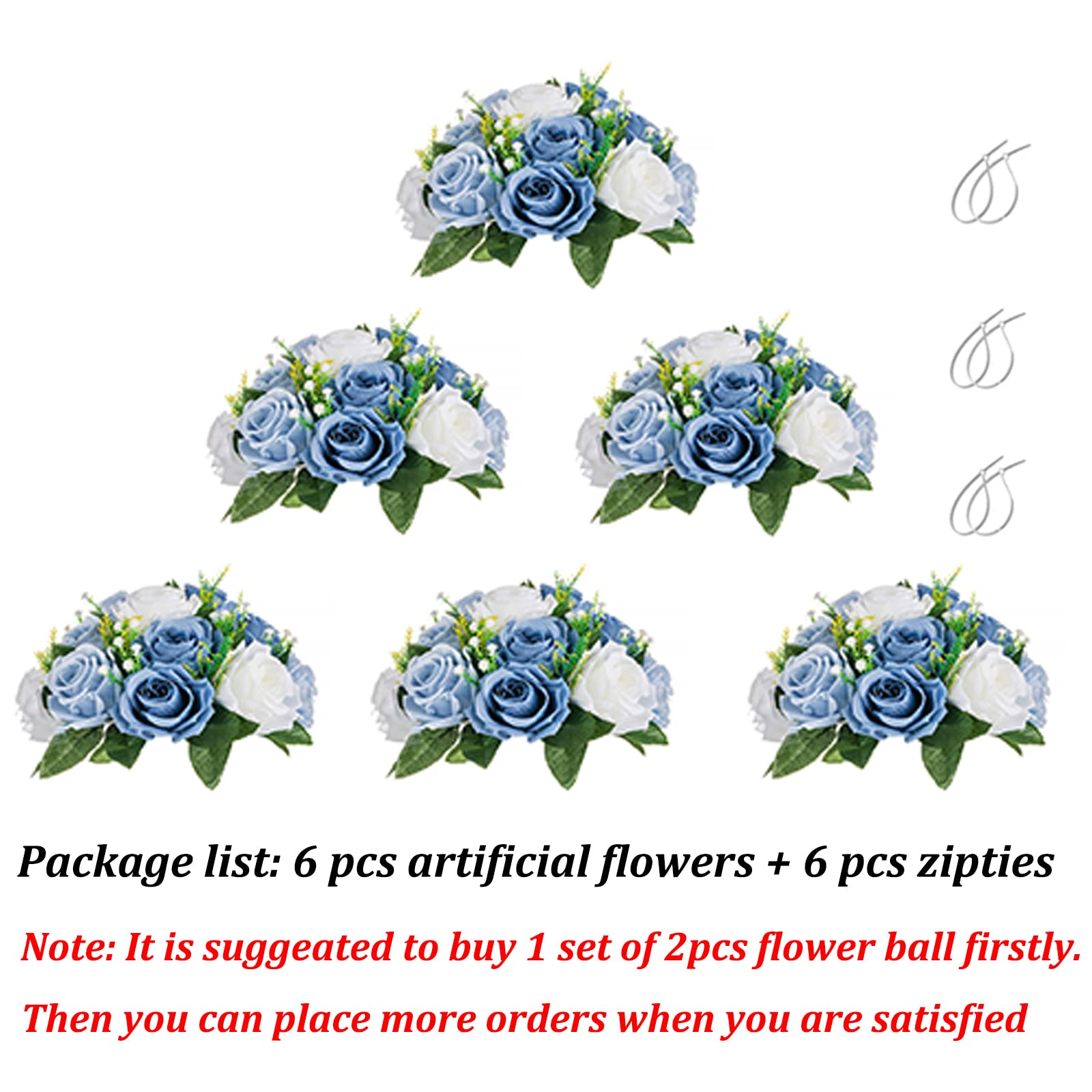 Flower Centerpieces for Tables Wedding Blosmon 6 Pcs Dusty Blue Fake