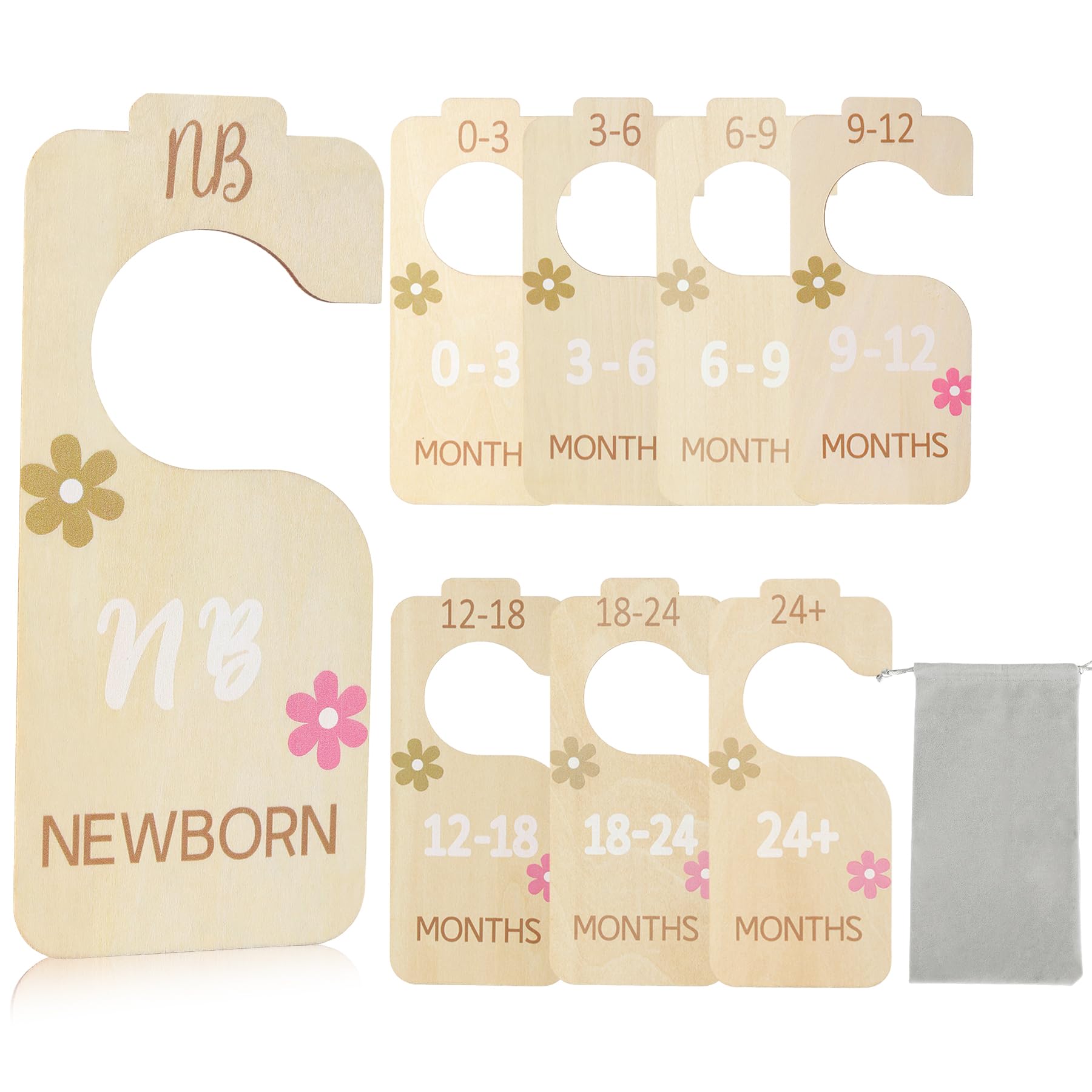 Kogcmeetl Baby Closet Dividers for Clothes Organizer - Set of 8 Wooden Double-Sided Baby Clothes Size Hanger Dividers Baby Closet Organizer from Newborn to Toddler for Nursery Decor (Style B)