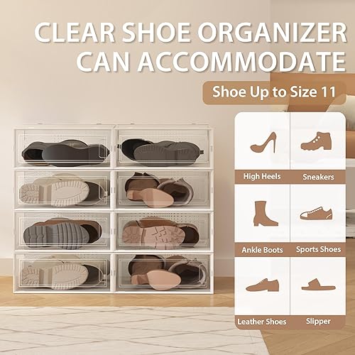 Miniatura 7 de Paquete de 8 cajas transparentes apilables para botas, cajas de almacenamiento para botas altas, caja de zapatos de plástico con tapas, contenedor