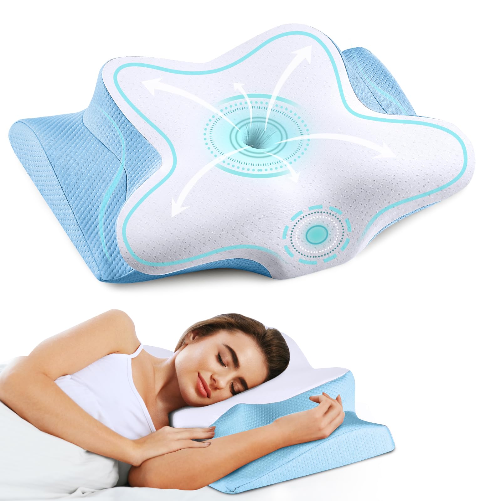 Cervical Neck Pillow for Pain Relief, Ergonomic Pillow for Sleeping, Contour Memory Foam Pillows for Shoulder Pain, Orthopedic Bed Pillows Neck Support for Side Back Stomach Sleepers with Pillowcase