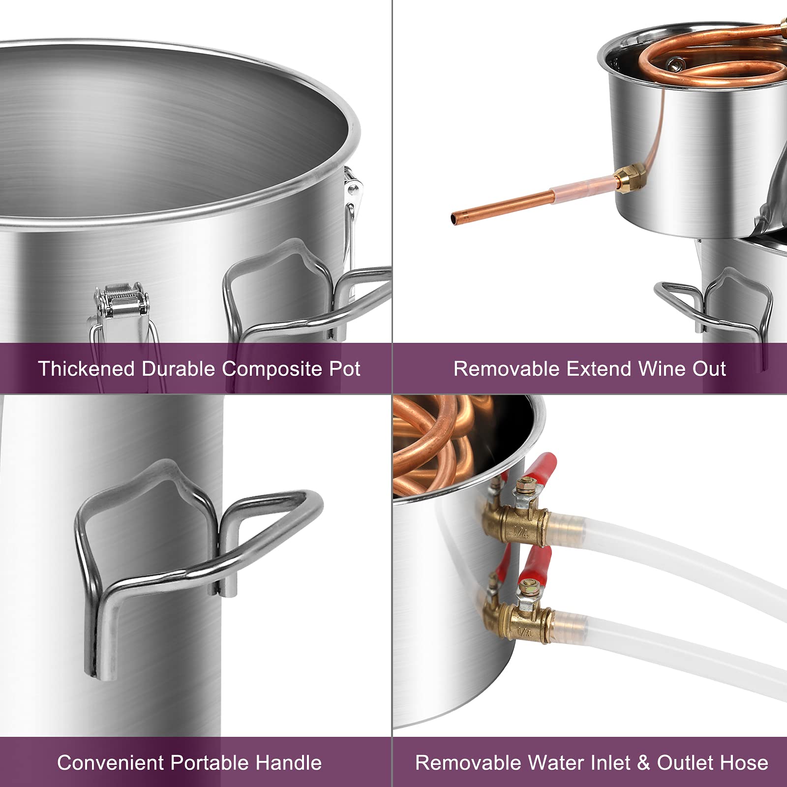 ROVSUN 5 Gal 20L Alcohol Still, 3 Pot Water Alcohol Distiller Kit Copper Tube with Thumper