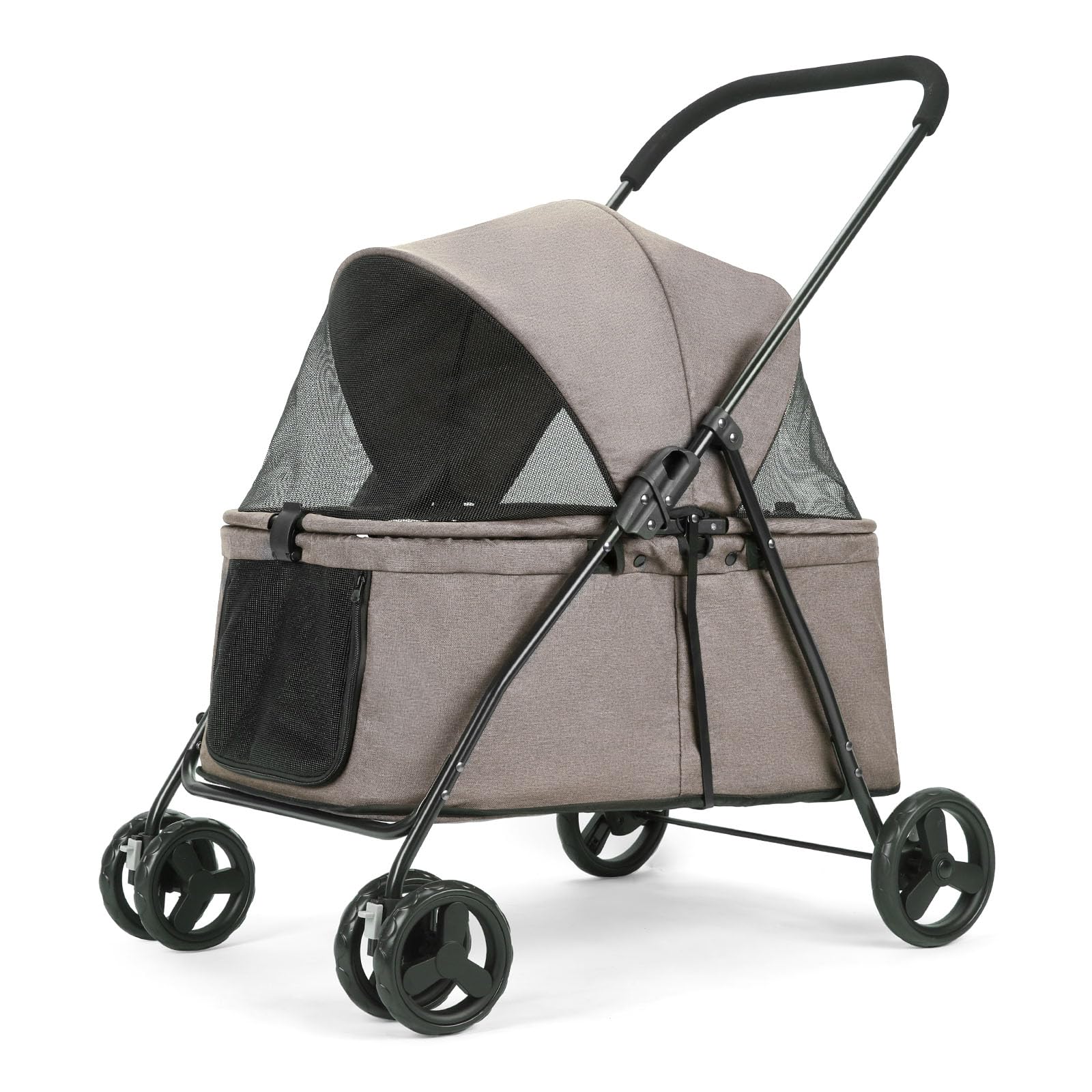 Pet Stroller with Mesh Ventilation, 4-Wheel Design, Gray (Coffee)