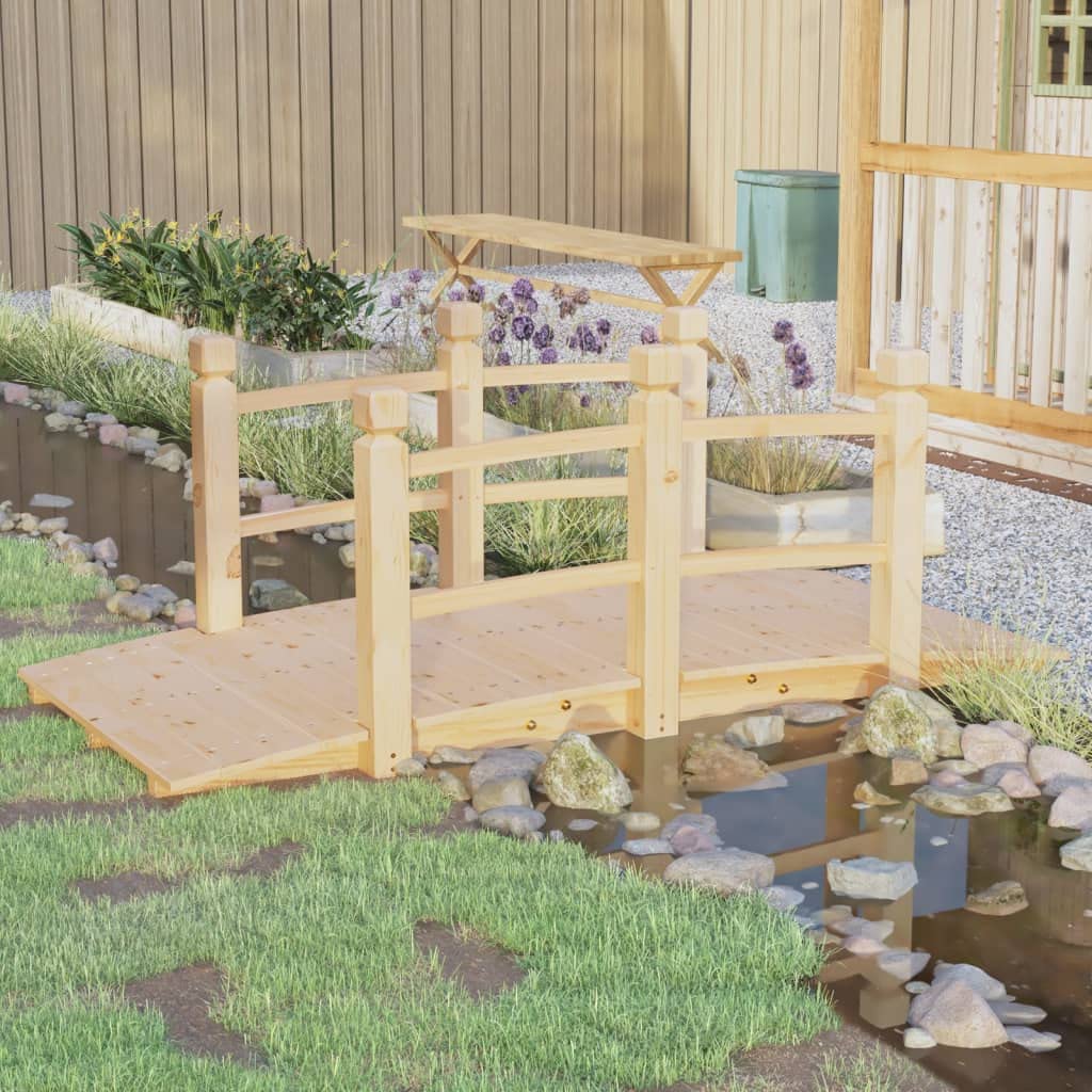 Ponte da giardino in legno di abete massiccio con ringhiera, 150 x 67 x 56 cm, stabile ponte in legno per giardino, laghetto, terrazza, cortile, decorazione per esterni, ponte sicuro con