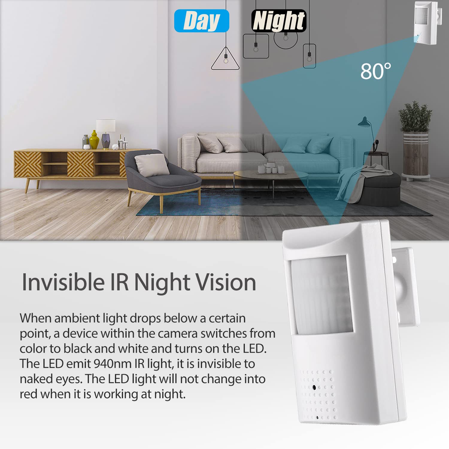 5MP PIR POE IP Kamera,Indoor Überwachungskamera P2P 3.7mm Objektiv 940nm unsichtbar 48 LEDs IR Nachtsicht CCTV Kamera H.265 (IPIR-P-HS Weiß)