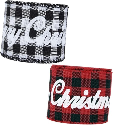 LIGHTAOTAO 2 Rolls Christmas Ribbon Gingham Wrapping Ribbon Christmas Ribbon for Crafts Holiday Ribbon Listones para Manualidades Ribbon Christmas