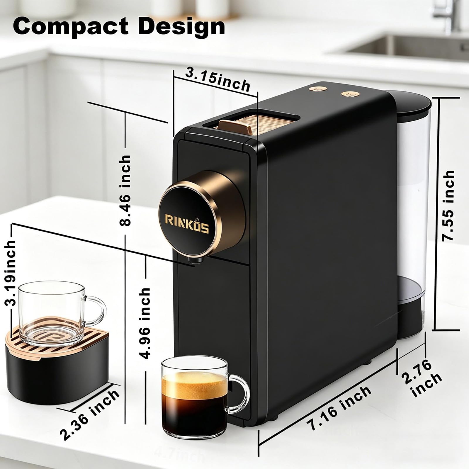 Máquina de café espresso negra para cápsulas compatibles con Nespresso, cafetera de una sola porción programable para cápsulas de expreso, bomba de alta presión italiana de 20 barras, mini