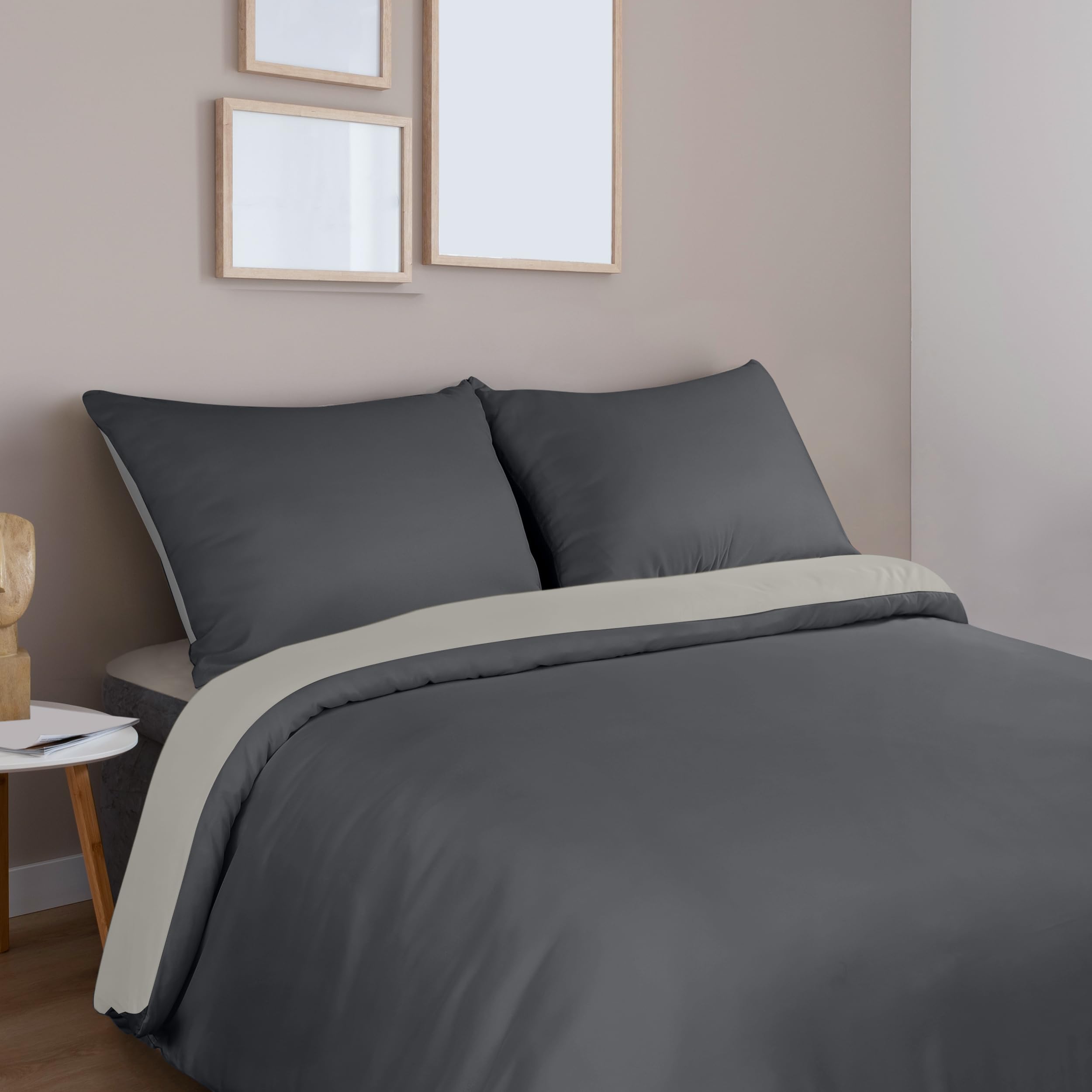 Utopia Bedding Copripiumino Una Piazza e Mezza - Microfibra Copripiumino 200x200cm + Federe 50x75cm - Grigio Scuro/Grigio Chiaro