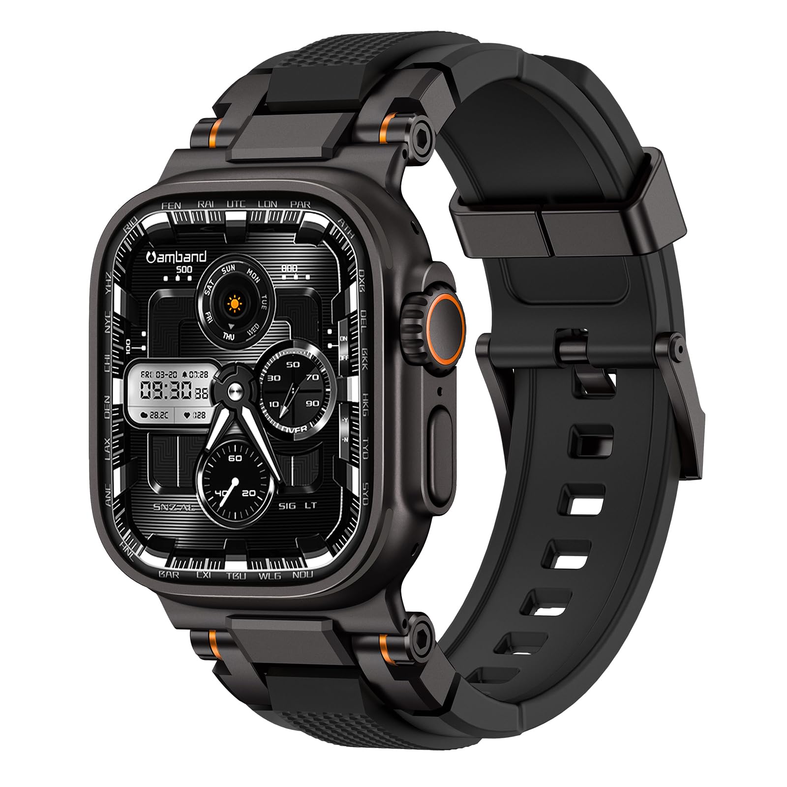 amBand Bands Compatible with Apple Watch Ultra 3/2/1 49mm, M1 Sport Series Rugged Durable Strap with Metal Connector to Match Ultra's Titanium Case for iWatch 49mm Men Matte Black
