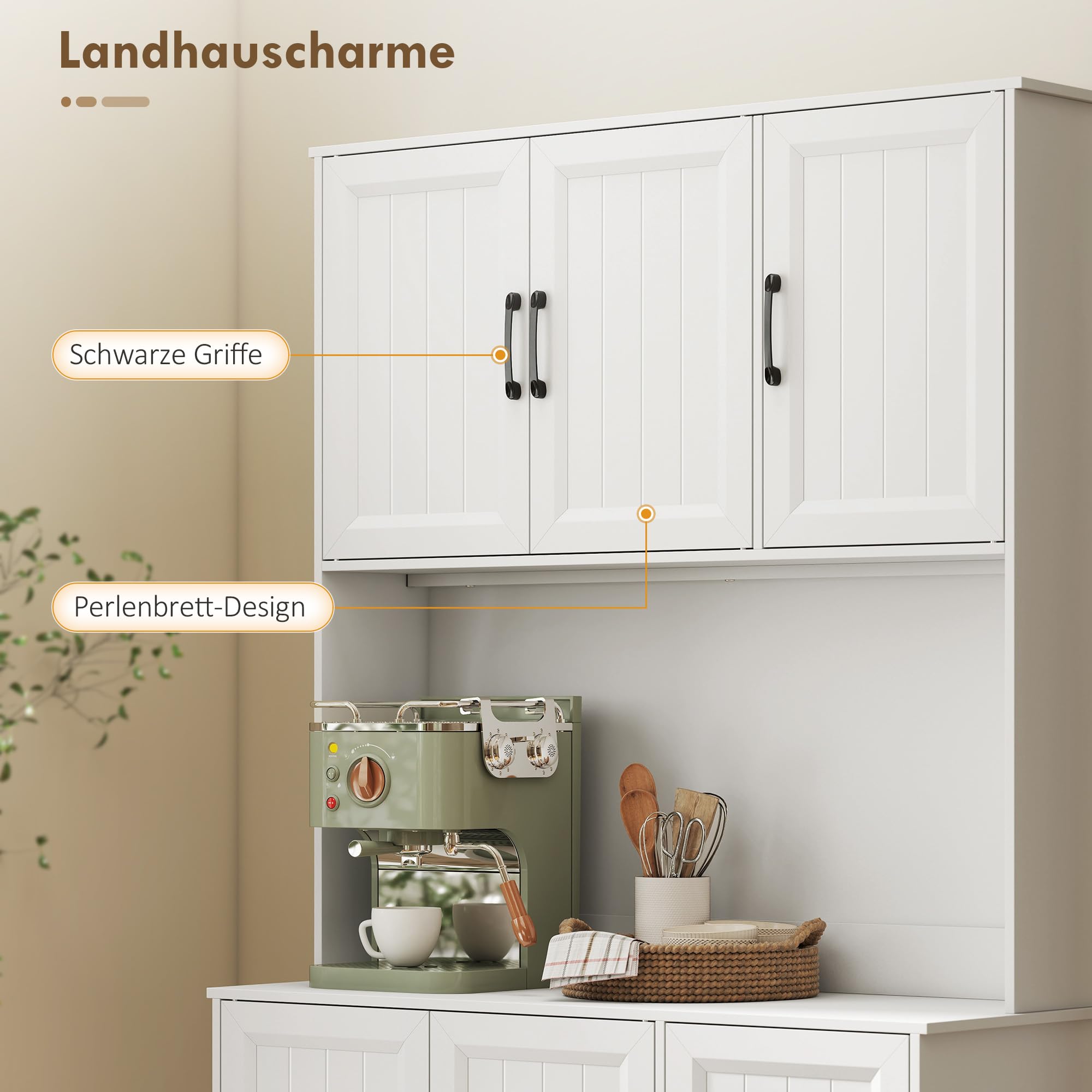 HOMCOM Küchenschrank mit Arbeitsplatte 6 Türen 100 x 39,5 x 180,5 cm Weiß | Buffetschrank, Verstellbaren Regalen, Schublade, Hochschrank Vorratsschrank mit Kabelloch, für Küche Wohnzimmer Esszimmer
