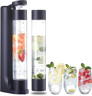 OSCEVIA Sparkling Water Maker Soda Streaming Machine with 2 BPA-Free 1L Bottles - Home Fizzy Drink Dispenser, 60L CO2 Compatible, Black