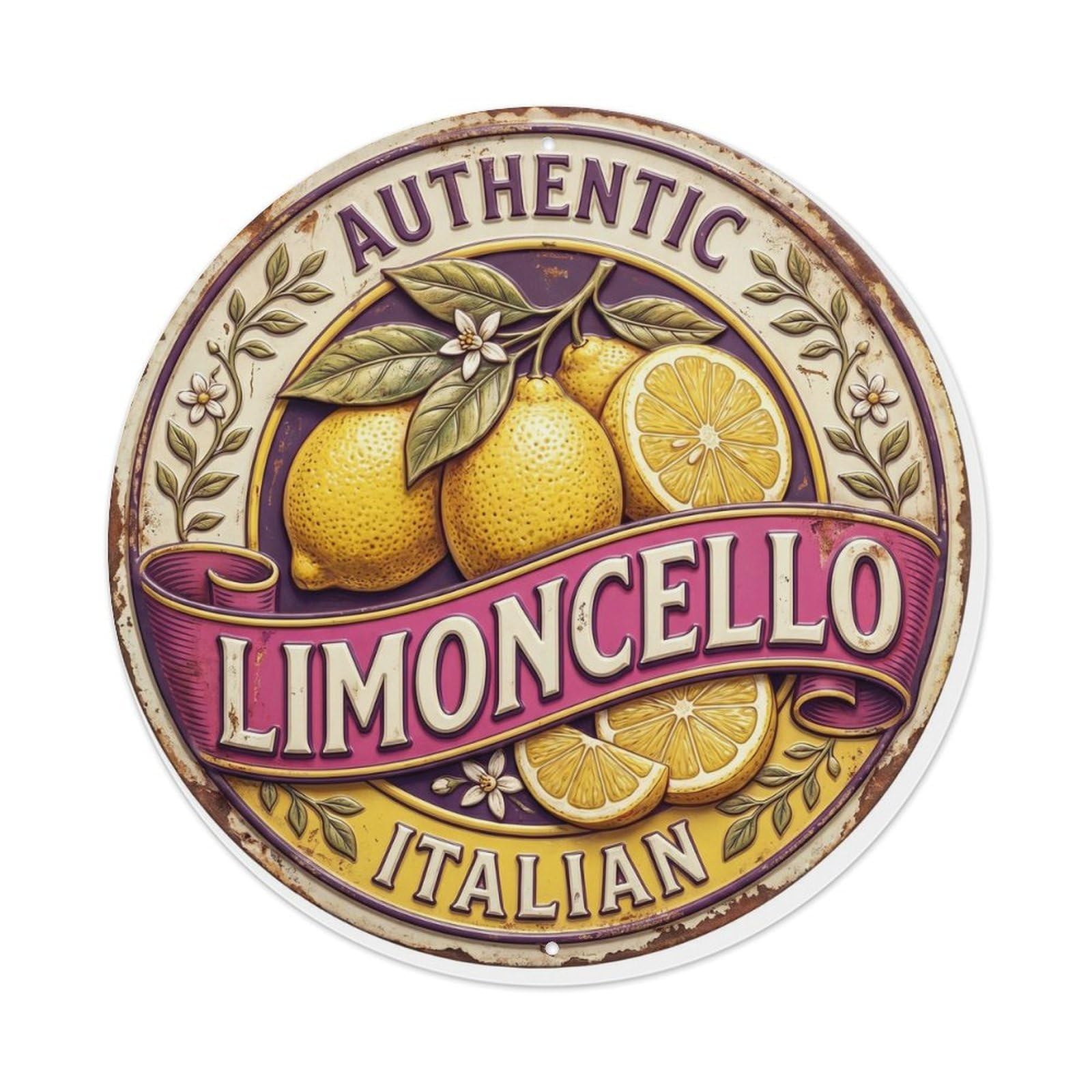 Authentic Italian Limoncello Sign Metal Tin Sign Plaque Wall Decor for Cafe, Club, Garden Round Metal Poster 8x8Inch