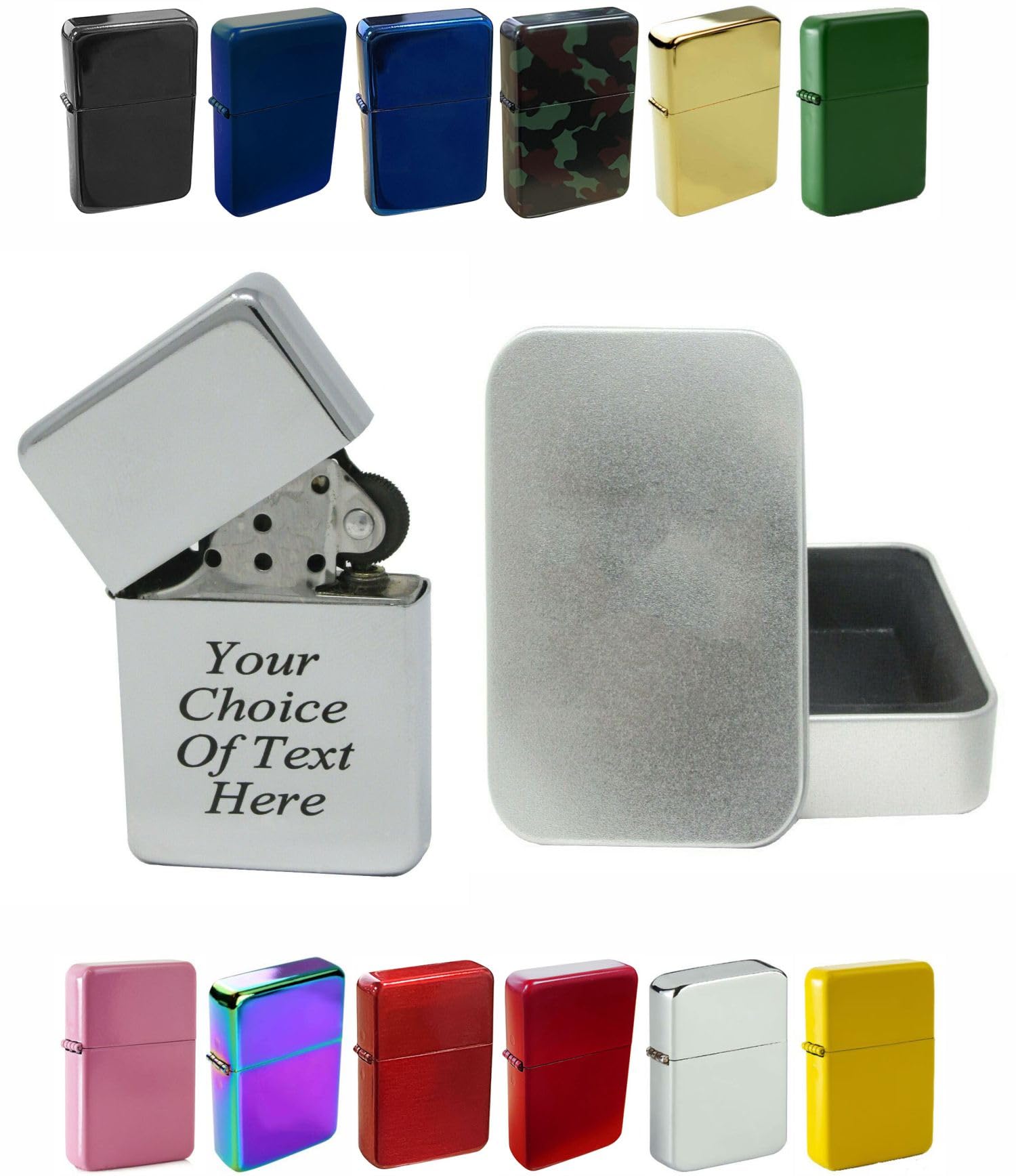 Personalised Engraved Lighter for Birthday, Fathers Day, Anniversary, Choice of Colours - With Luxury Gift Tin Packaging (Silver)