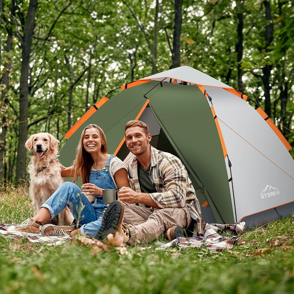 Tenda Campeggio 2-4 Persone Automatica Doppia Porta Anti UV Impermeabile 2 in 1 Interna Esterna