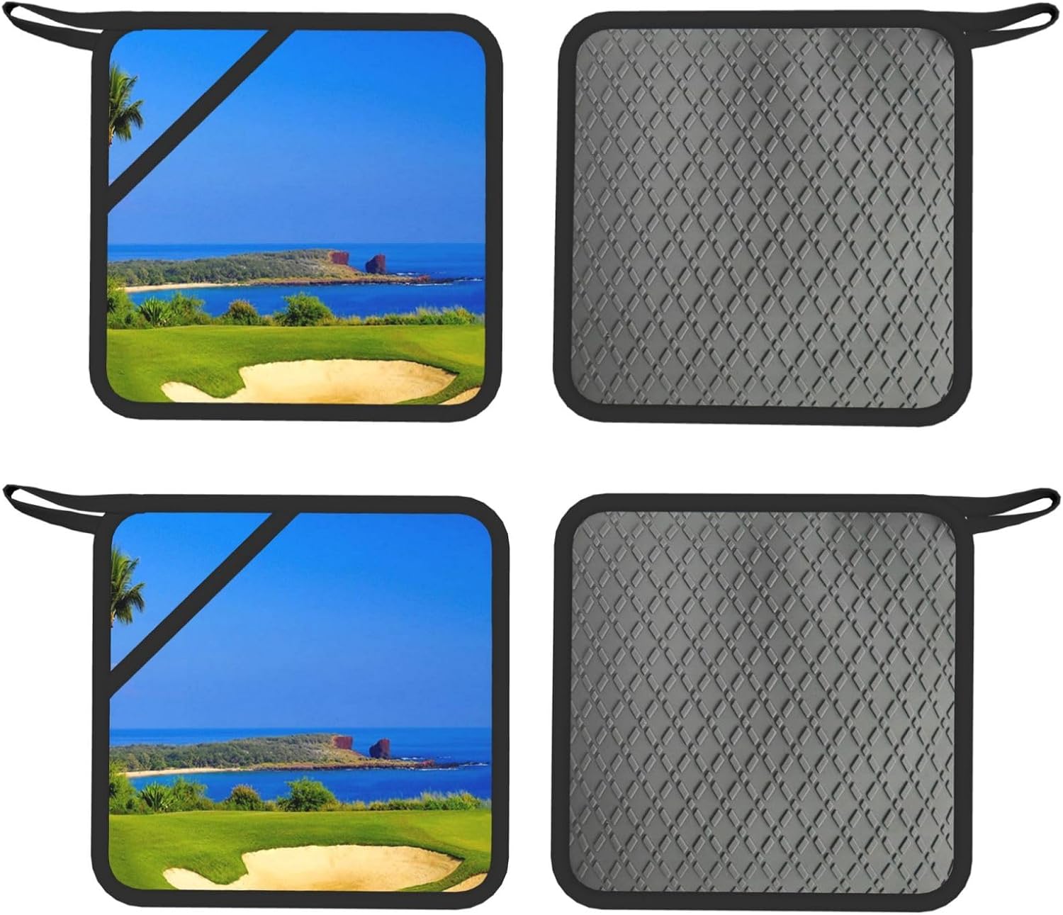 Golf Course Oven Mitts and Pot Holders Set of 4 Heat Resistant Kitchen Gloves with Silicone Palm Hot Pads for Baking Cooking Grilling BBQ