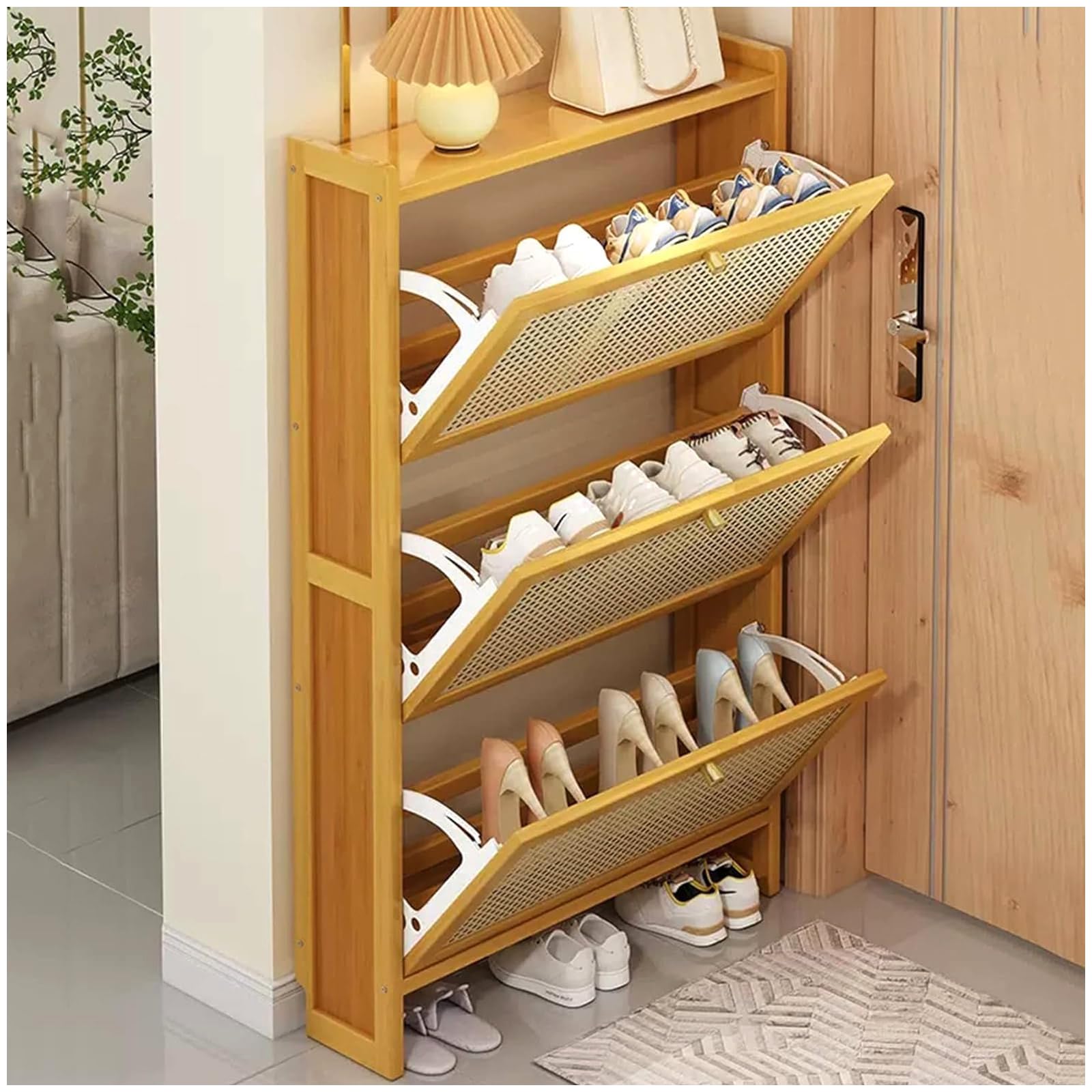 Aioneer Bamboo Shoe Cabinet For Hallway Entryway Narrow Wood Storage Cabinet With Portable Standing Design,70×17×120Cm-70×17×120cm