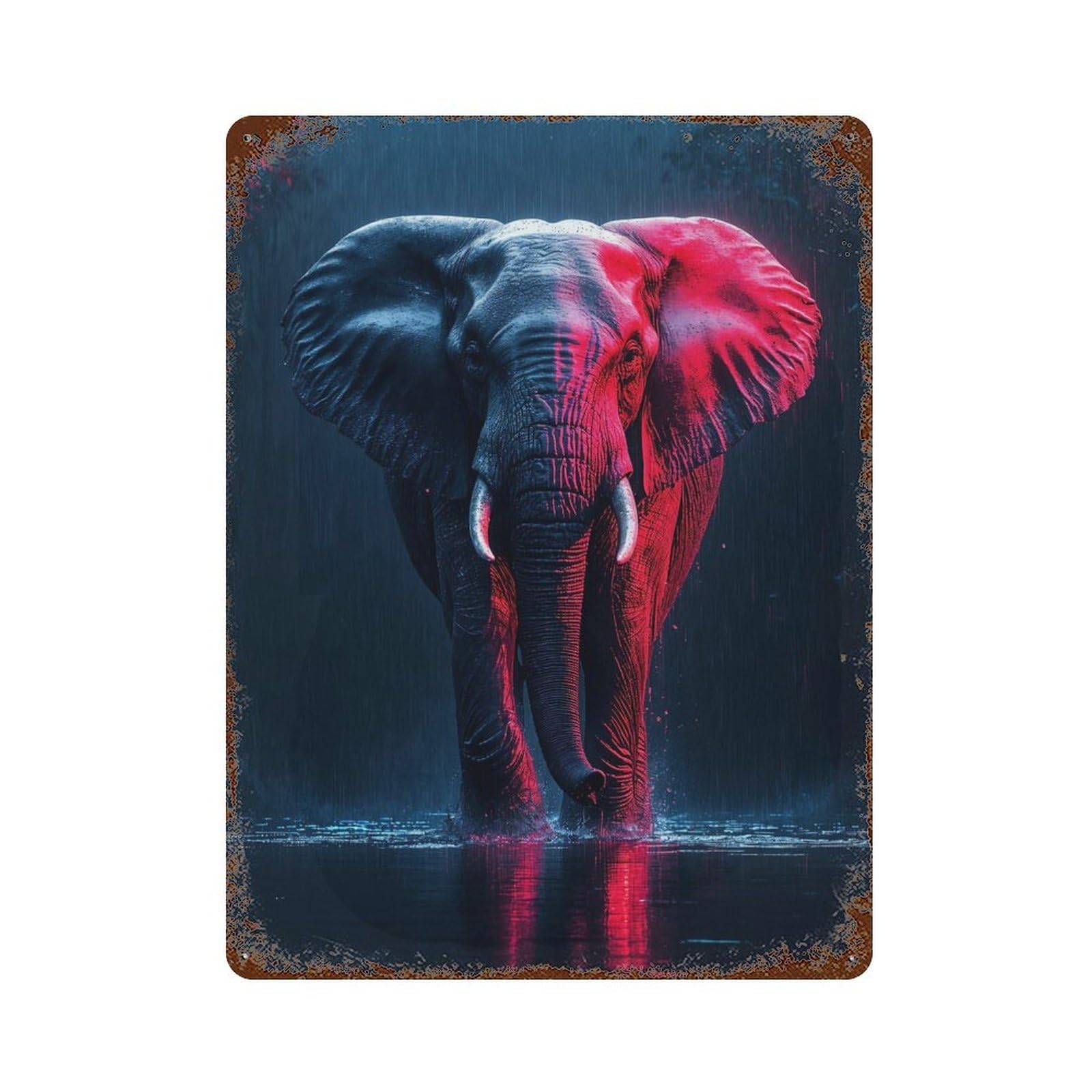 Elephant in The Rain Aged Metal Wall Plaque 15.7"x11.8", Ideal for Garage, Bar And Workshop Decor