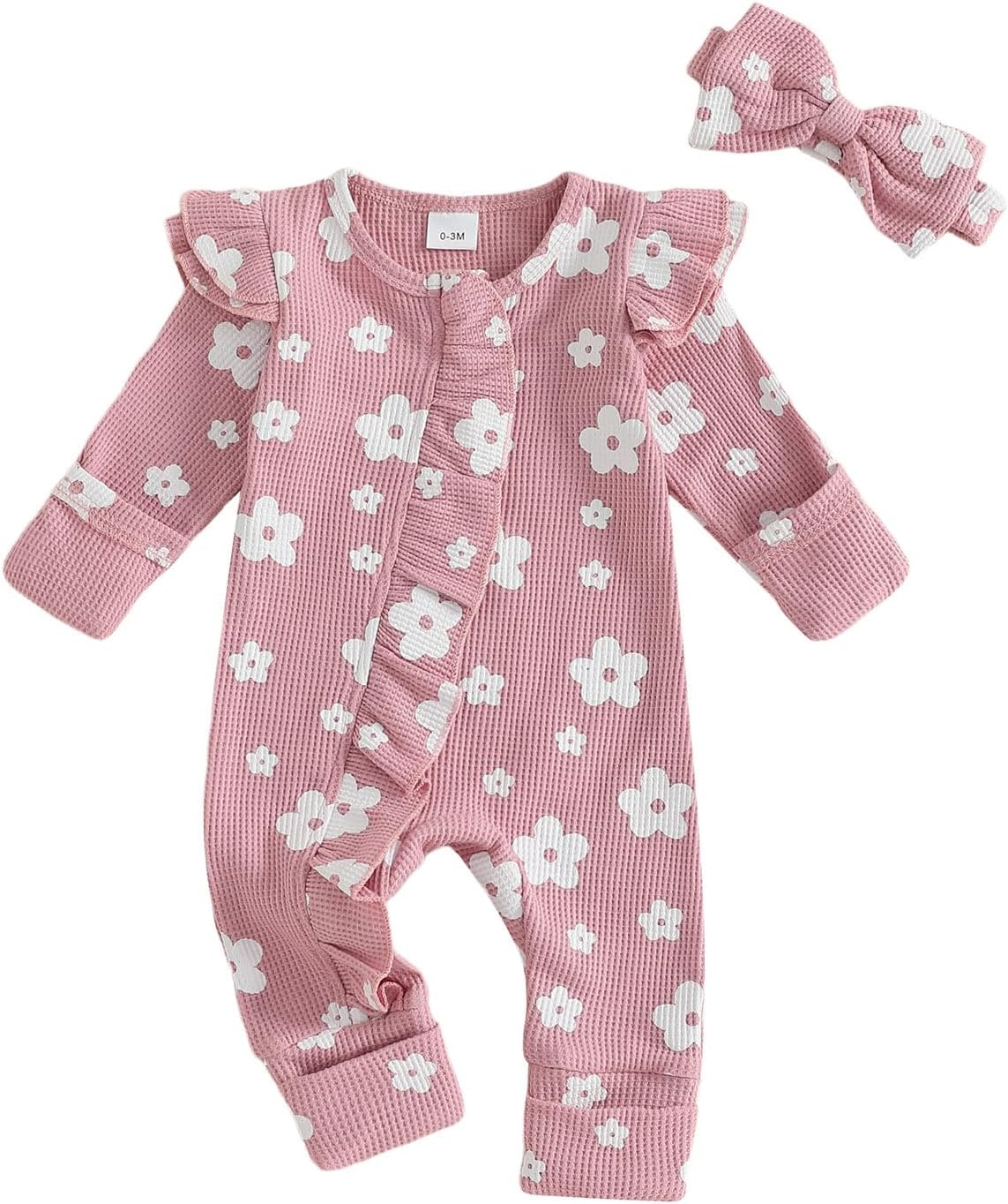Infant Baby Girl Fall Outfit Sweatshirt Romper Floral Print Long Sleeve Jumpsuit Newborn Waffle Clothes