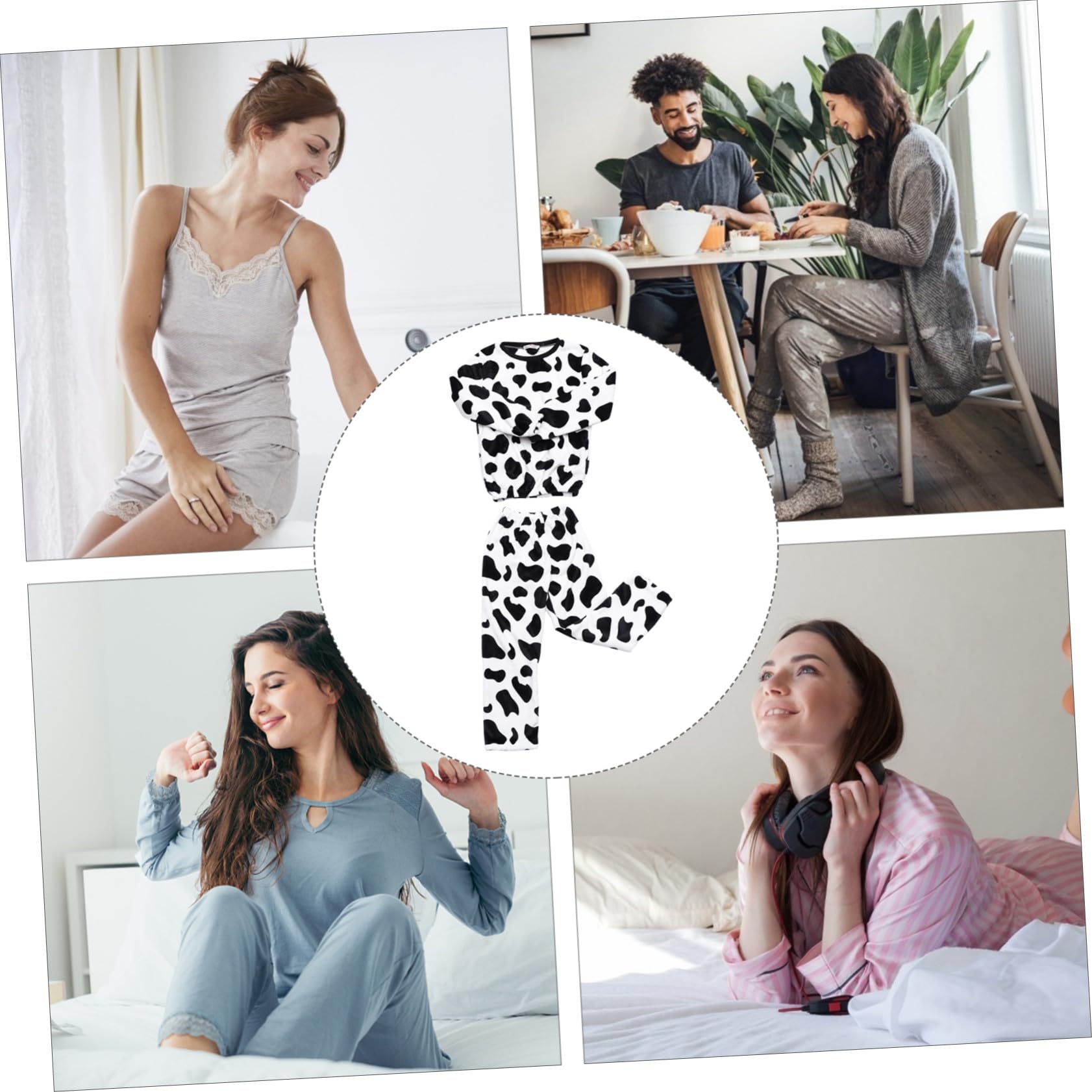 Uonlytech Pigiama Donna Invernale Set da Spesso e Confortevole Maniche Lunghe Caldo in Flanella Design Animale Mucca per Ragazze per Casa Autunno e Inverno
