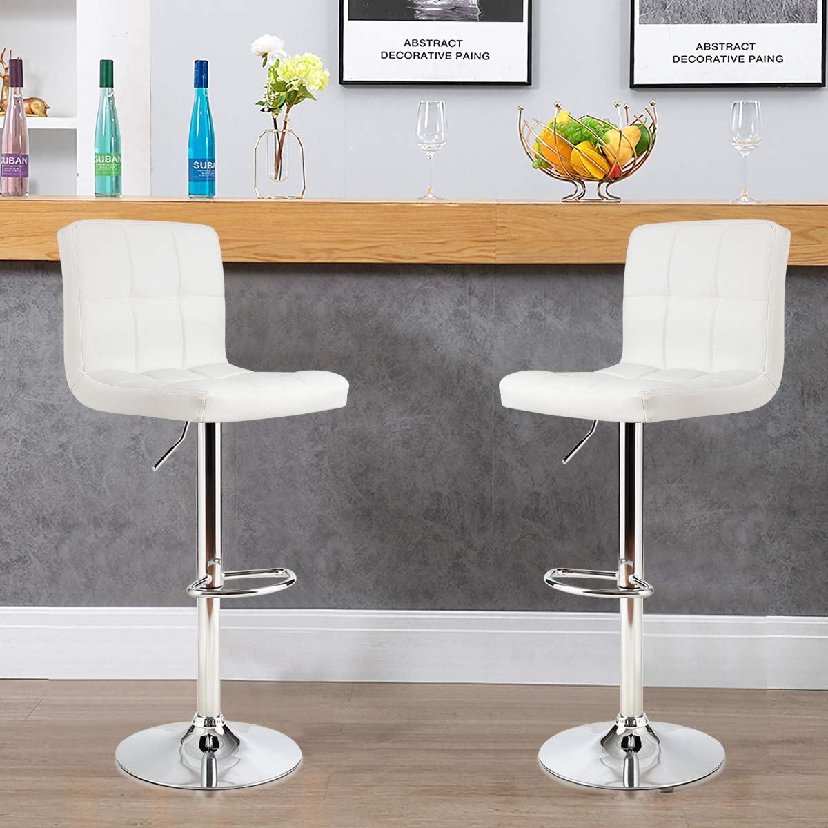 GIANTEX Sgabello da Bar o Cucina,Regolabili in Altezza 65 – 85 cm, Girevole a 360° con Schienale e Poggiapiedi, Sgabello da Bistrò, Portata Fino a 150 kg