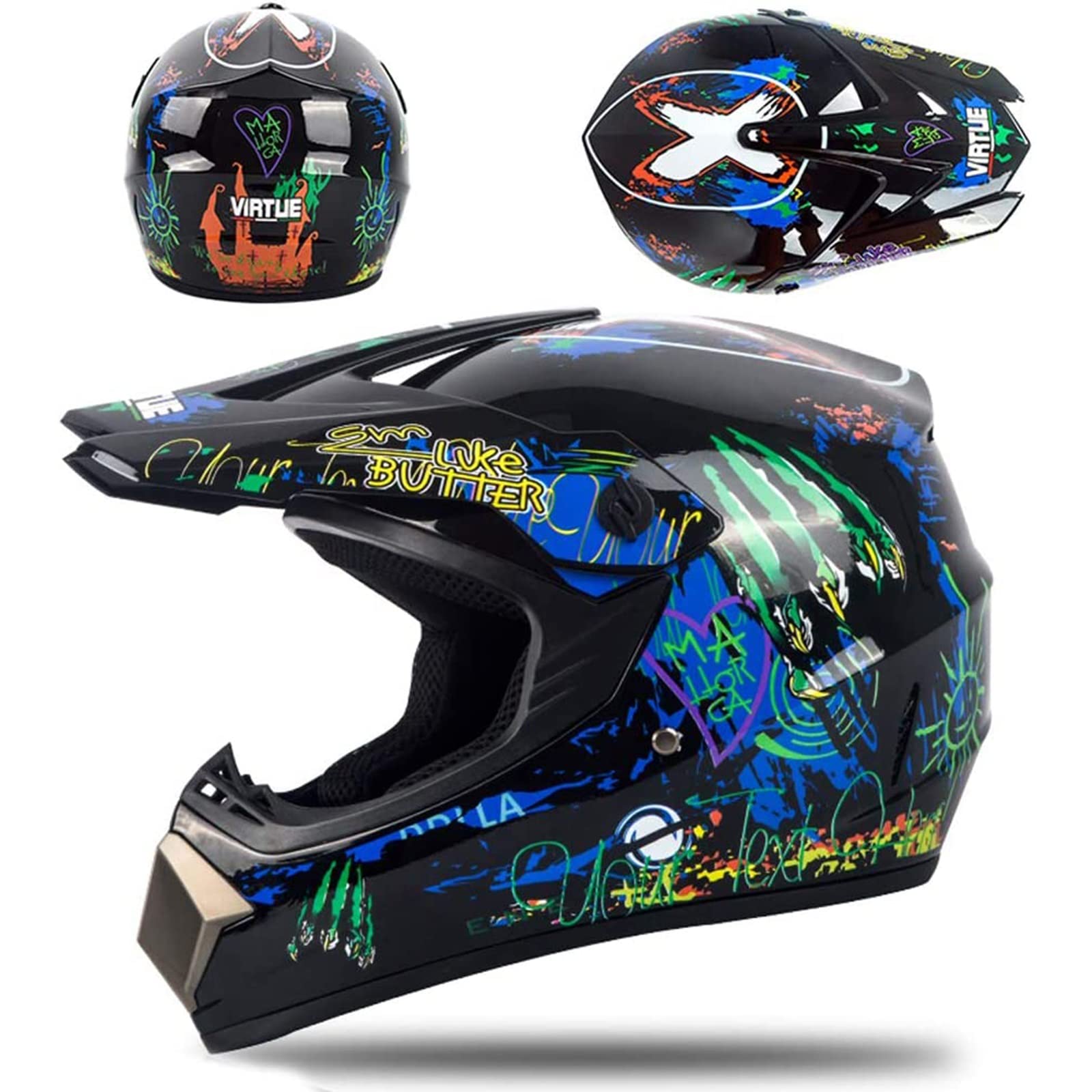 Cascos Motocross Niños Y Adultos Set, Casco De Cross MTB Cascos Ciclismo Motocross Adulto Protección Enduro Casco Moto para Scooter Chopper Quad Casco De Moto Hombre Y Mujer
