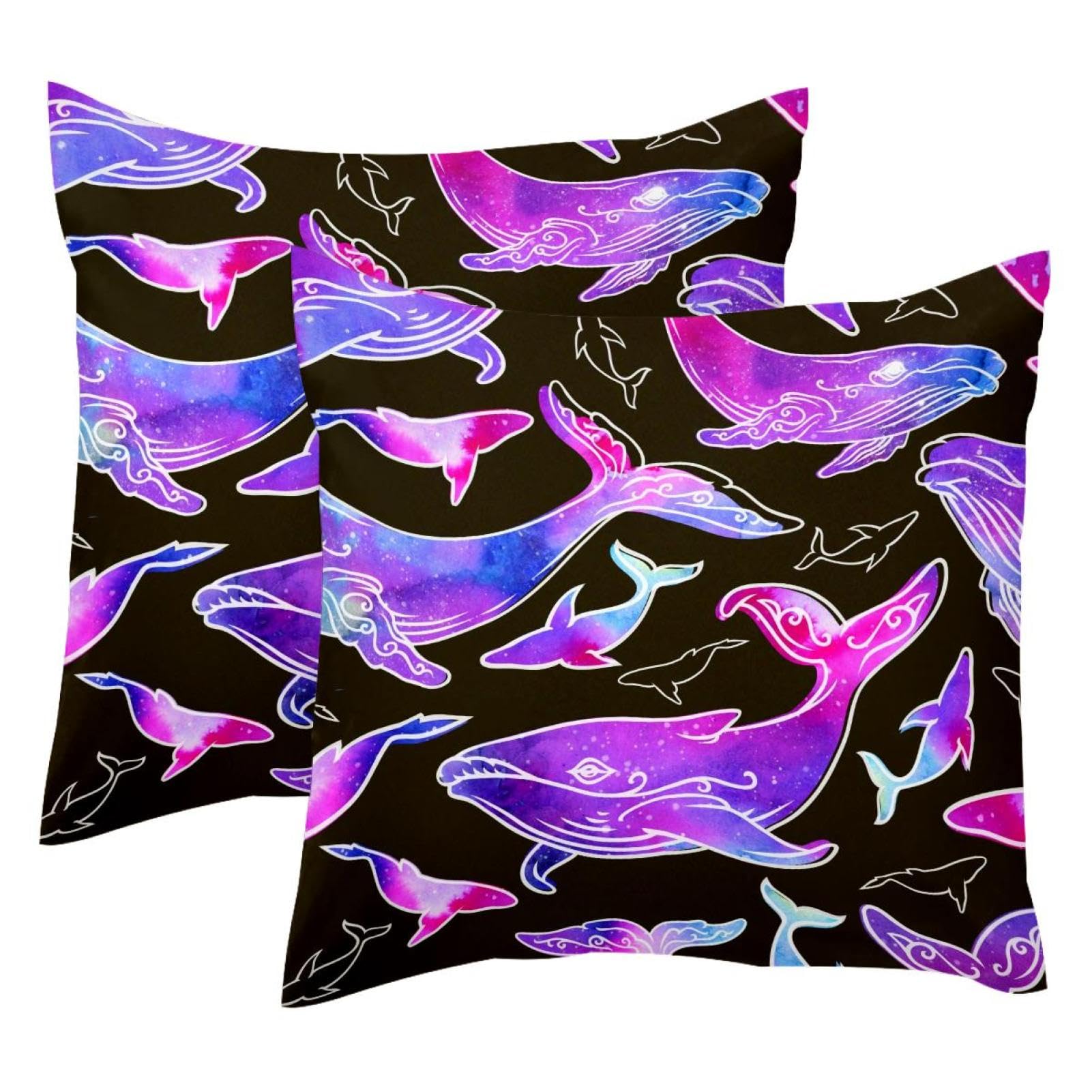 Housse de coussin velours 50x50 décoration salon canapé baleine violette lot de 2