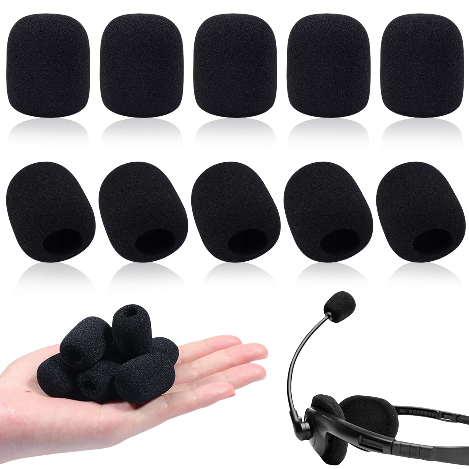 10 Pack Mini Lavalier Microphone Windscreen - High Density Foam Mic Cover for Headset & Lapel Mics Noise Reduction Wind Protection Small Size Universal Fit (Black) Improves Recording Quality