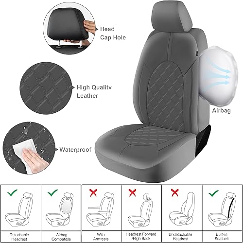 Miniatura 10 de CAROMOP Juego completo de fundas de cuero de lujo para asiento de automóvil, protectores de asiento impermeables con fundas de asiento dividido para