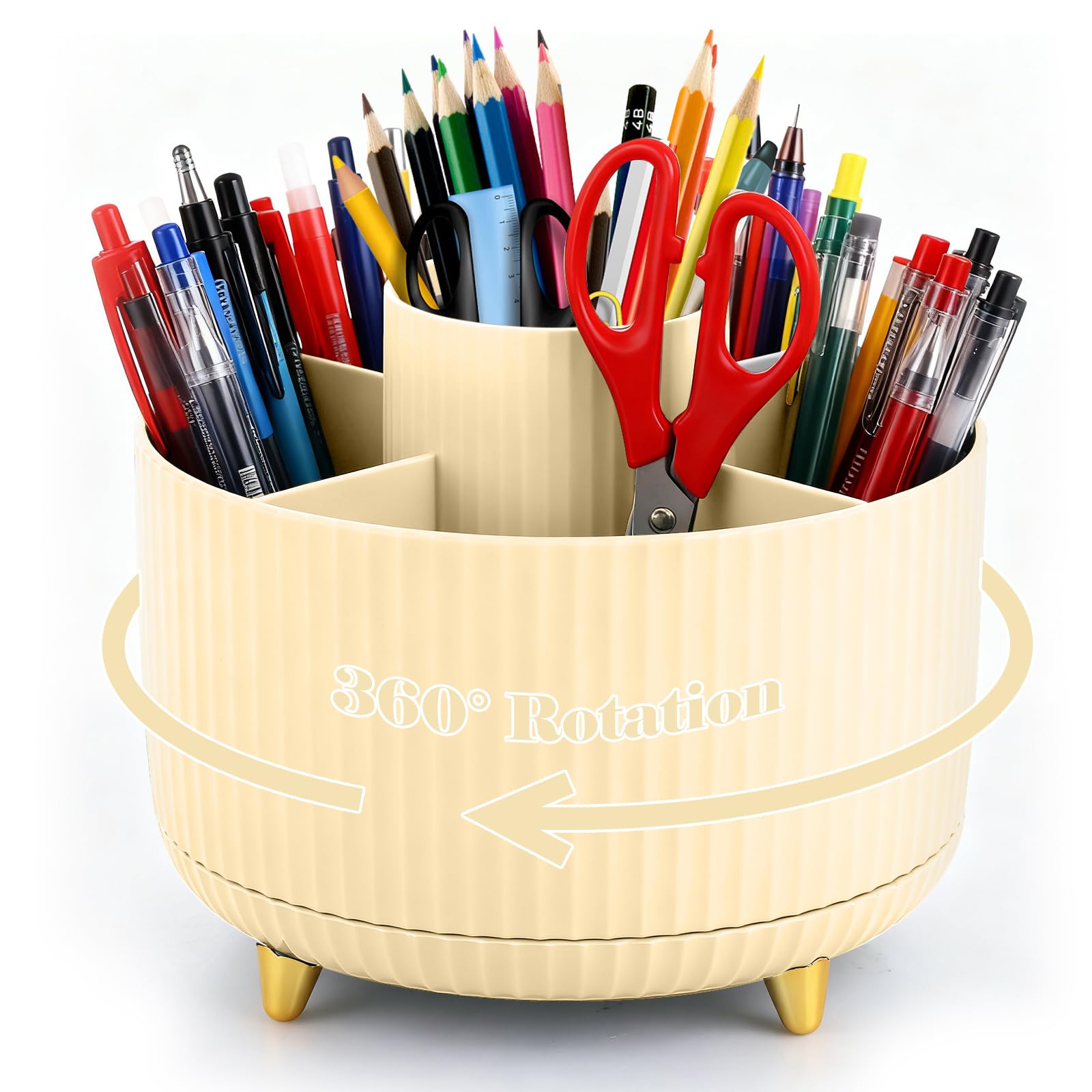 Lychico Desk Organiser, 360-Degree Rotating Pencil Cup Organiser With 5-Compartment Desk Organiser, Large Capacity Pencil Pot Cup for Office, Home & School Supplies, Stationery Accessories