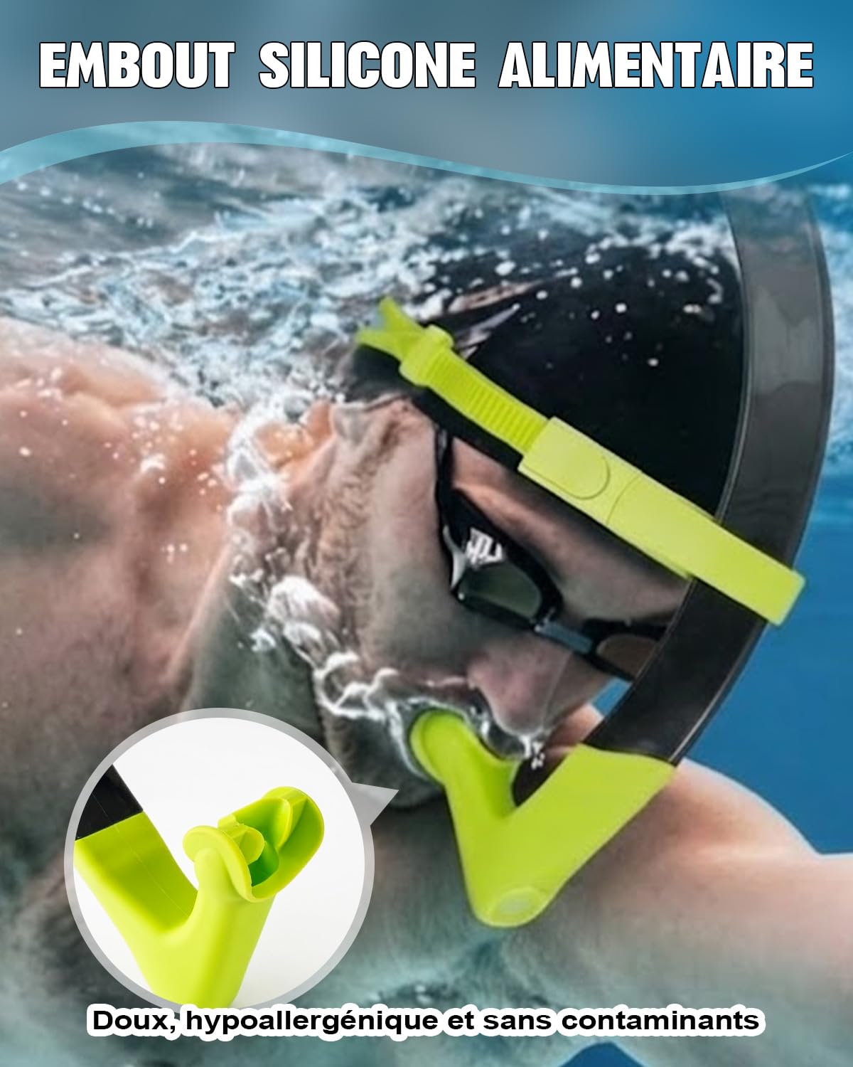 BOOSTEADY Tuba Frontal Natation Diamètre XL: Accessoires Piscine Tuba Plongée de Sangle Ajustable Homme/Femme, Swim Essentials avec Embout Silicone et Clapet Anti-Retour pour Entraînement Fluide