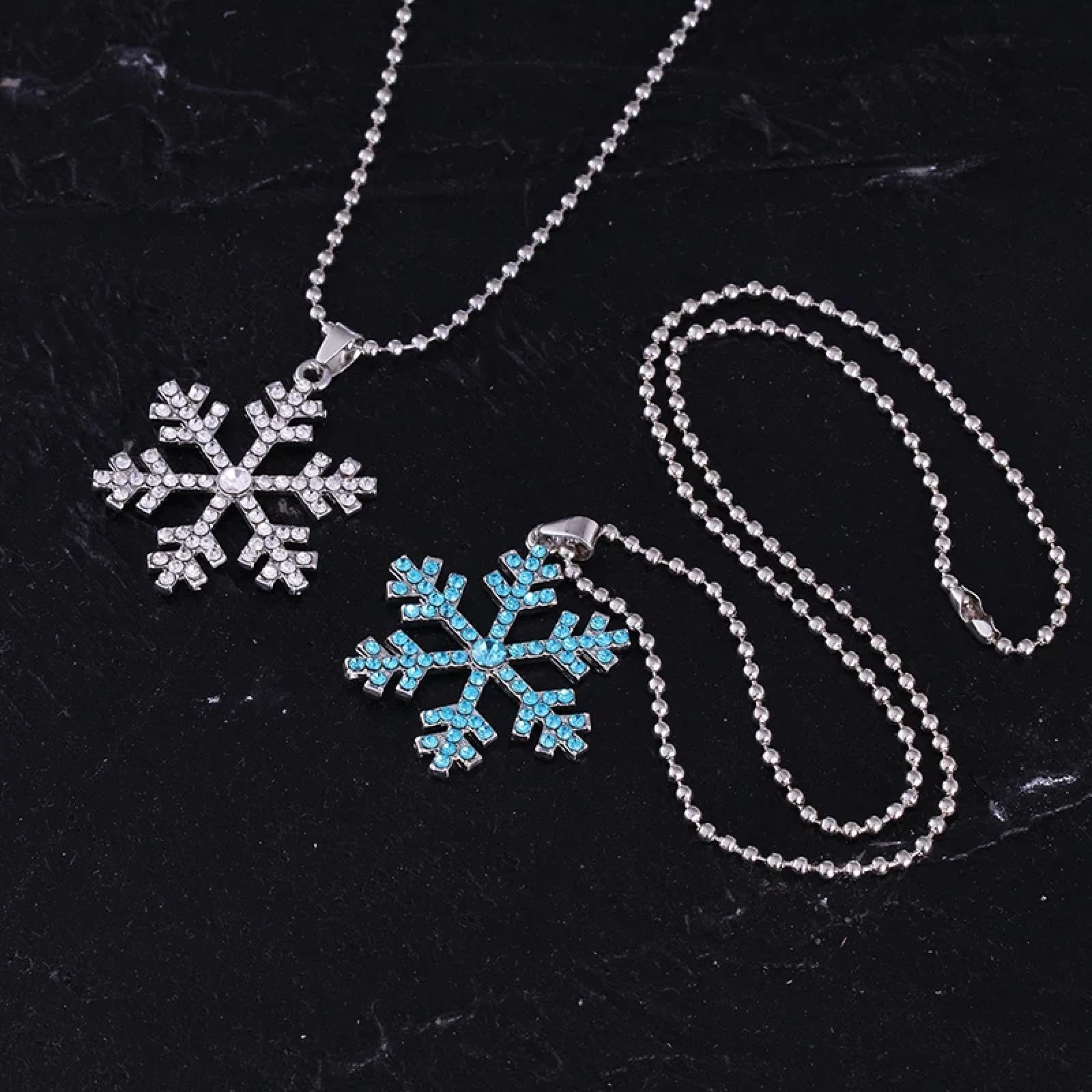 Collar Colgante Cadena Hombre Mujer Joyas Necklace Collar Bule con Encanto De Copo De Nieve Colgante De Flor De Nieve Amigos Regalos Joyería