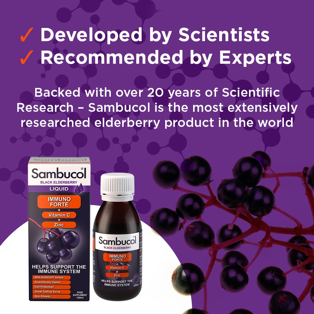 Sambucol Natural Black Elderberry Immuno Forte, Vitamin C, Zinc, Immune