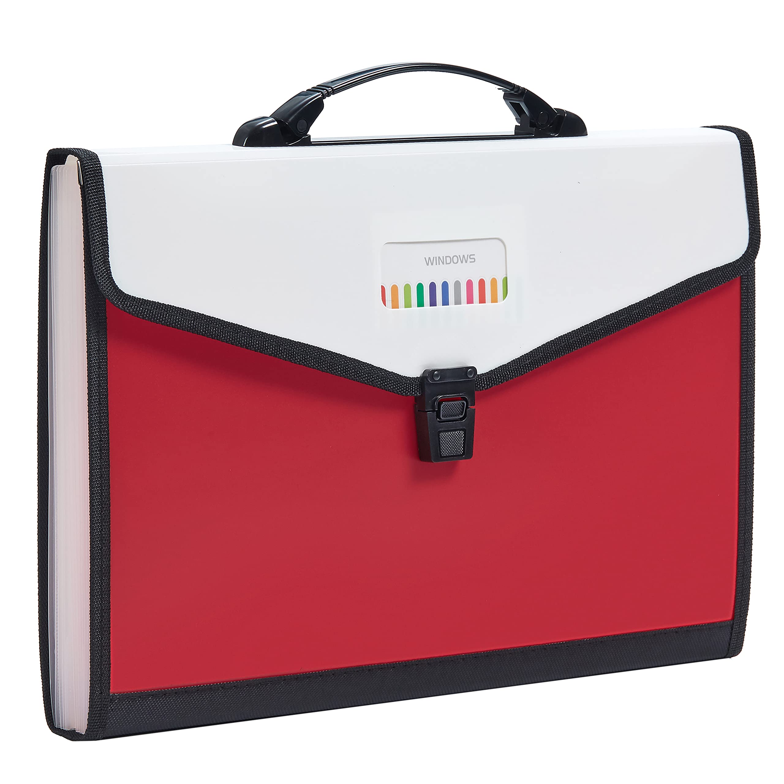 Cartella portadocumenti espandibile con 13 tasche, con manico, in plastica, espandibile e mensile, portatile, per ufficio, scuola e casa (rosso)