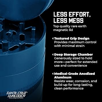 Santa Cruz Shredder Metal Herb Grinder Knurled Top for Stronger Grip 3-Piece Large 2.7 (Blue)