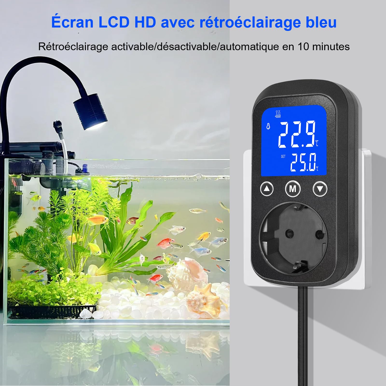 KETOTEK KT2100 Régulateur de température PID Prise Thermostat à Gradation | pour Chauffage pour terrariums, Reptiles, Aquariums, Tapis Chauffants pour Lampes chauffantes, 2A 460W, capteur étanche