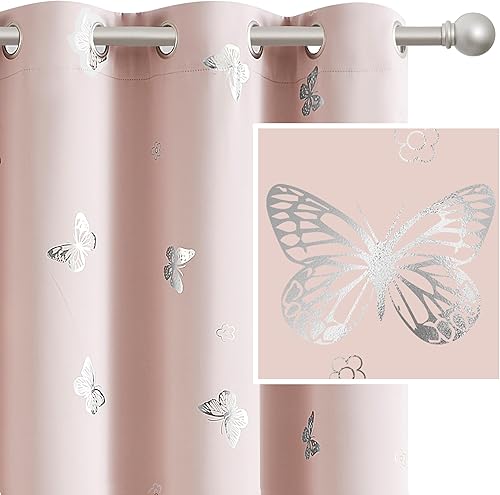 Miniatura 11 de Jubilantex Cortinas opacas de mariposa plateadas blancas metálicas de 63 pulgadas de largo para dormitorio, guardería, cortinas de ventana con 08#