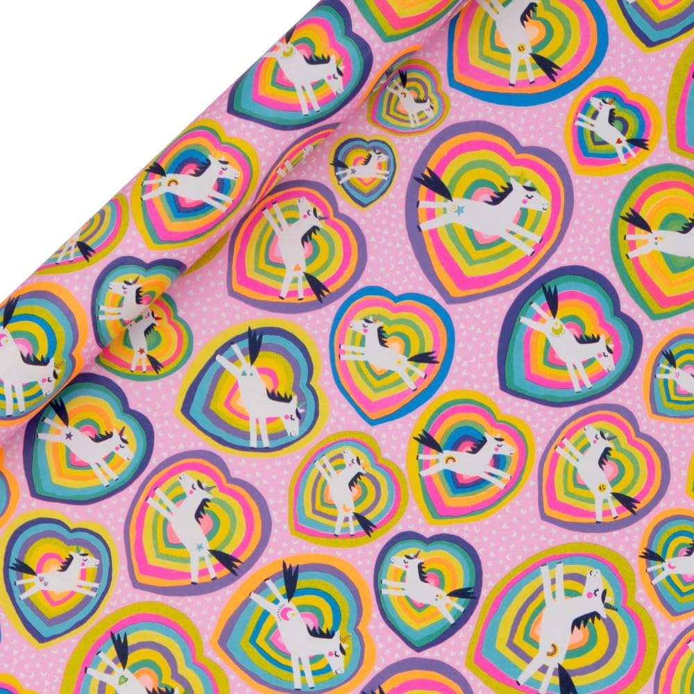 Glick - Unicorn Rainbows Wrapping Paper Roll, for Birthdays and Other Celebrations, Gift Wrapping, Arts & Crafts, 2 metres x 70 cm, Pink