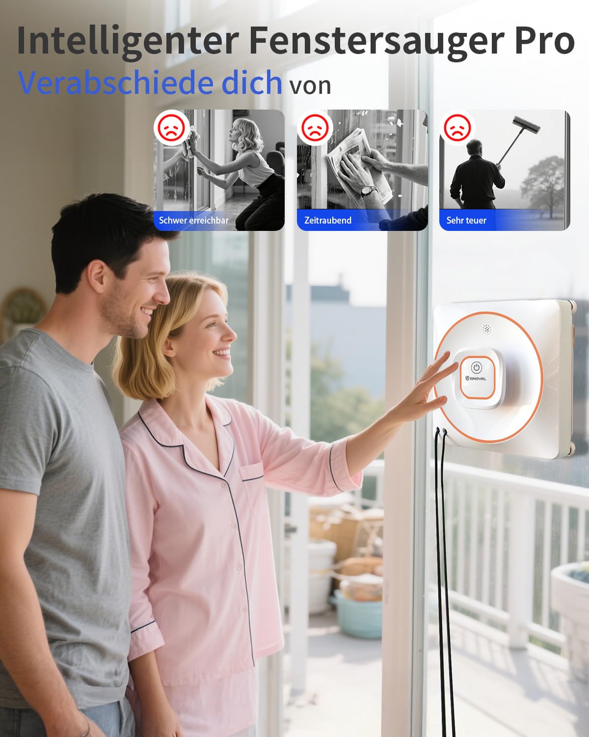 Fensterroboter mit Netzkabel, 8000Pa Saugkraft für Vertikale Glas | 4 Reinigungsmodi&Fernbedienung.Dauerbetrieb mit Netzkabel ohne Akku.Nur für Fenster,Spiegel&Fliesen,keine Über-Kopf-Reinigung