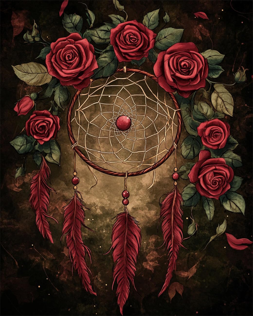 RKFLGEW 14CT Cross-Stitch Kits Fantasy Dreamcatcher and Flowers Needlepoint Counted Kits Embroidery Set Arts and Crafts for Home Decor 40x50cm