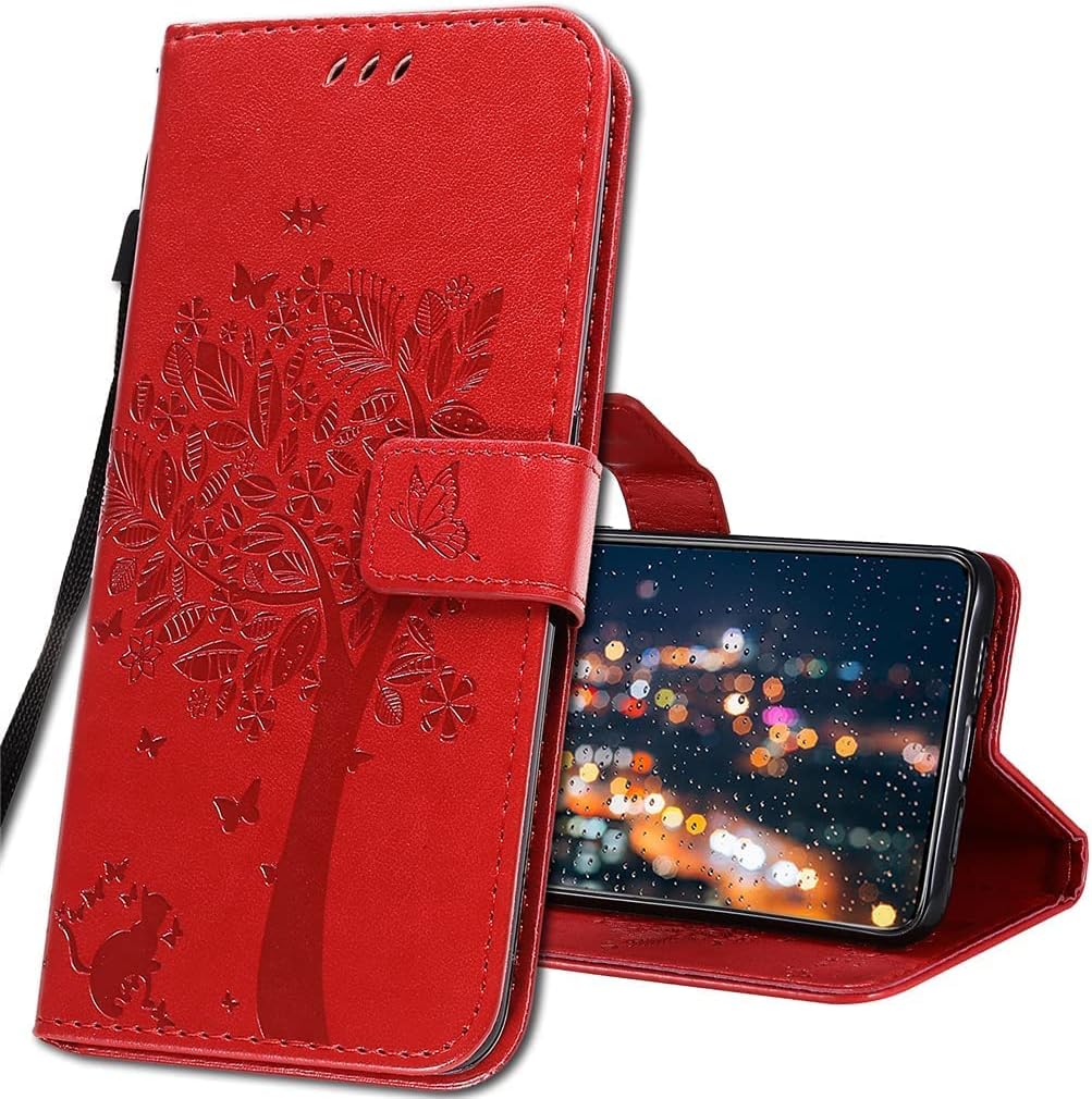IMIRST Funda para Xiaomi Mi 10 Lite 5G, Funda Libro Xiaomi Mi 10 Lite 5G Smartphone, Funda con Tapa Xiaomi Mi 10 Lite 5G Magnético Carcasa para Xiaomi Mi 10 Lite 5G. KT1 Wish Tree Red