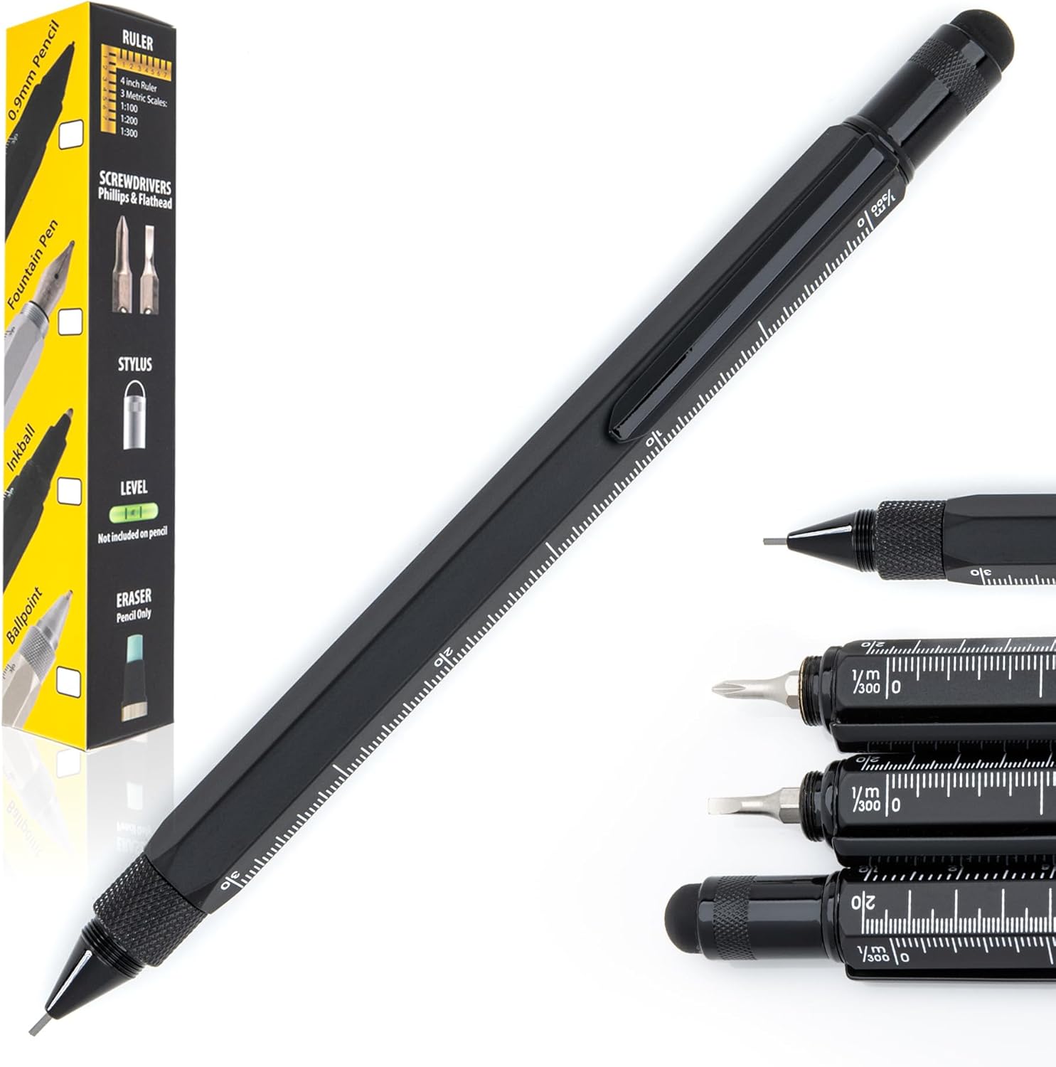 Monteverde USA 9-in-1 Tool Mechanical Pencil in Black – Multifunctional Pencil with Stylus, Screwdrivers, Ruler, and Eraser – Exclusive Collection Great Gift for Professionals